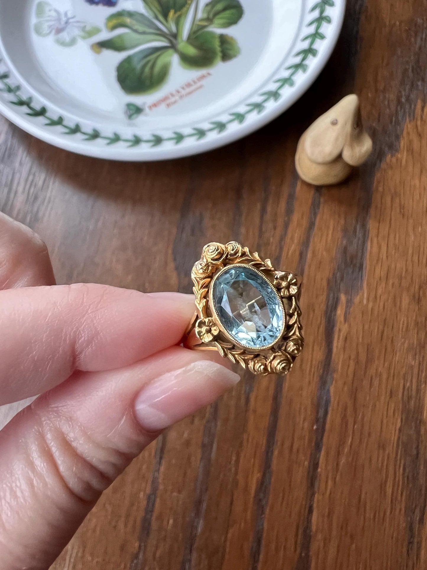 FLORAL Garland ROSES Forget Me Not French Antique AQUAMARINE Halo Ring 18k Gold Art Nouveau Victorian Figural Romantic Gift Belle Epoque
