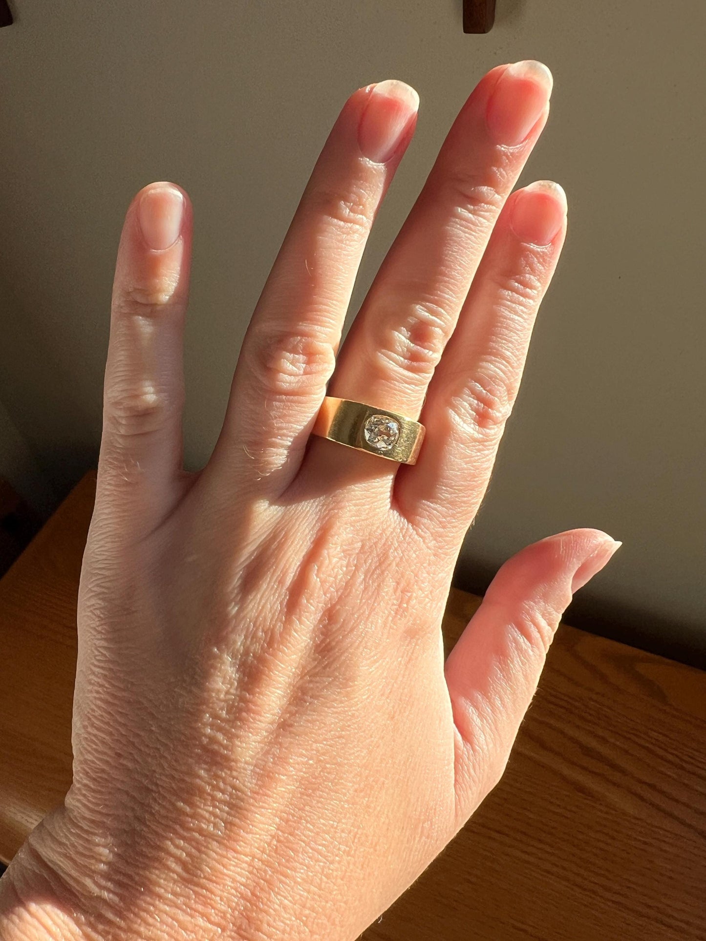 HEAVY .8 Carat Antique Eye Clean Old Mine Cut DIAMOND French Vintage 13g 18k Gold Gypsy Band Ring Solitaire Gift Stacker Chunky Unisex Man