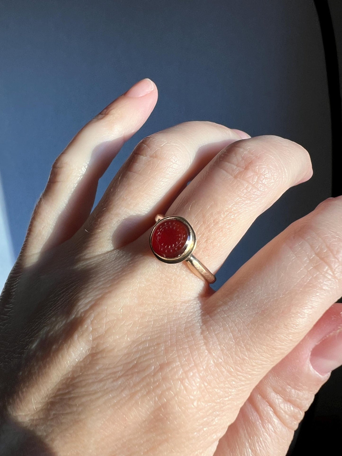 WREATH Laurel Garland Carnelian Intaglio Wax Seal Signet Ring 18k Gold French Antique Victorian Figural Engraved Christmas Holiday Gift