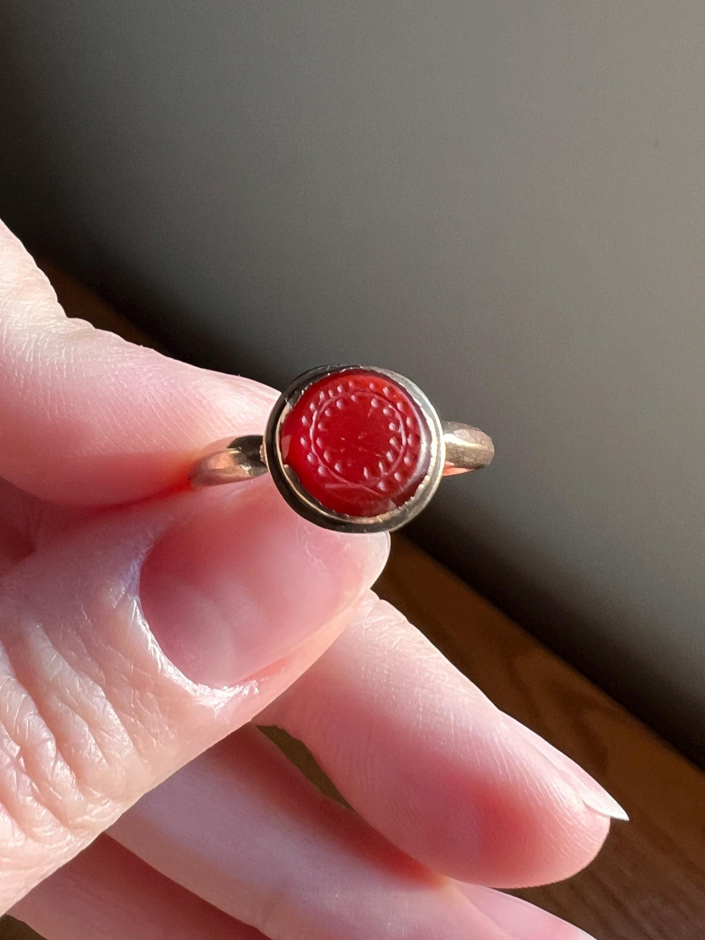 WREATH Laurel Garland Carnelian Intaglio Wax Seal Signet Ring 18k Gold French Antique Victorian