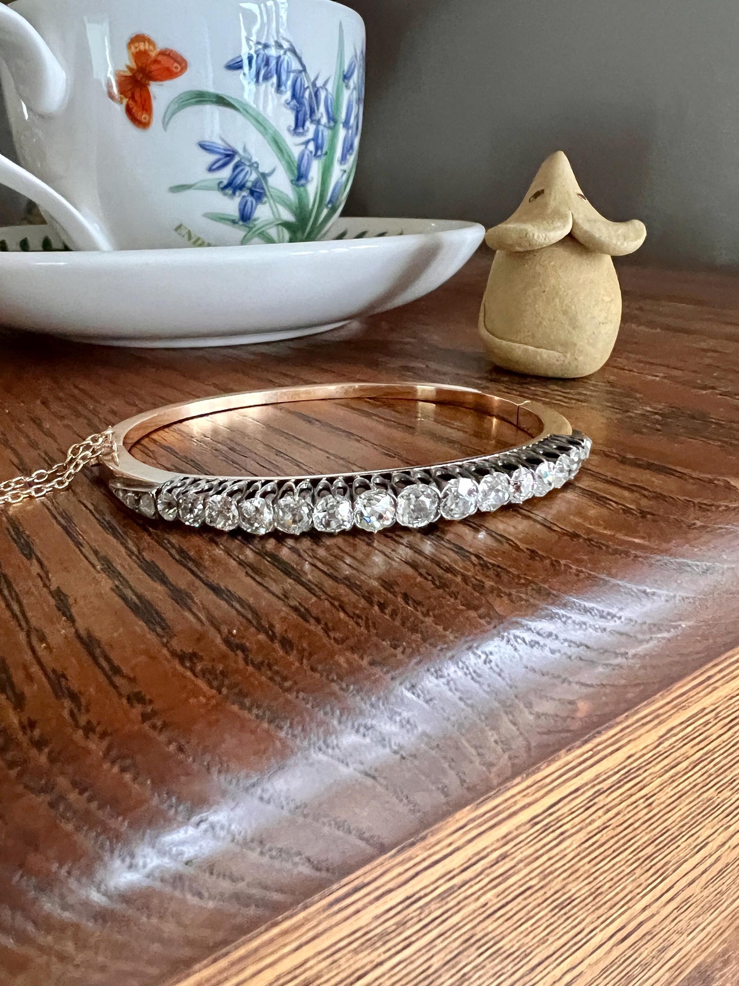 Antique 4.35 CARAT Old Mine Cut DIAMOND Encrusted Hinged Bangle Line Bracelet 18k Gold Edwardian Victorian Wriststack 4.35Ctw Rose OMC Stack