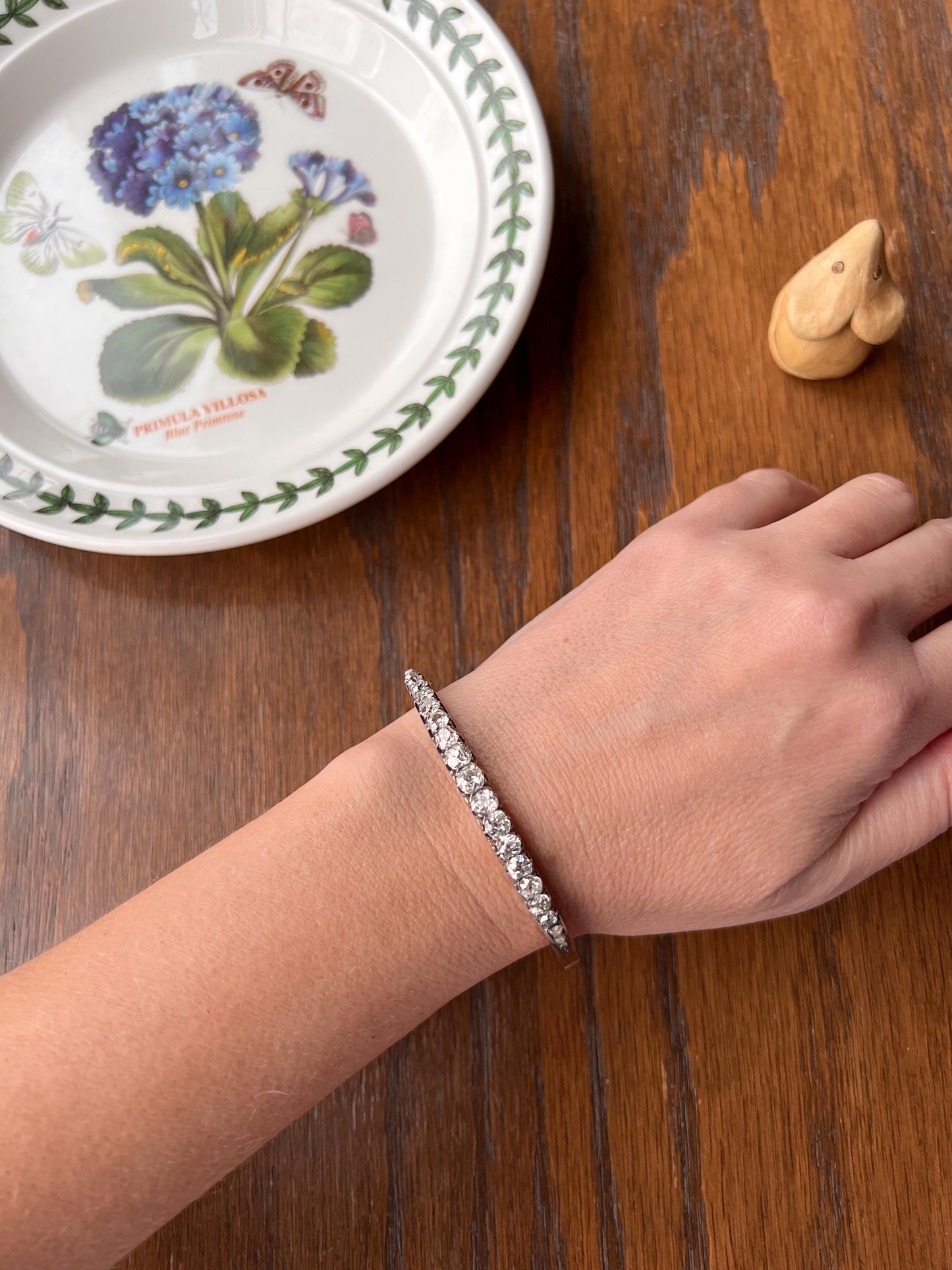 Antique 4.35 CARAT Old Mine Cut DIAMOND Encrusted Hinged Bangle Line Bracelet 18k Gold Edwardian Victorian Wriststack 4.35Ctw Rose OMC Stack