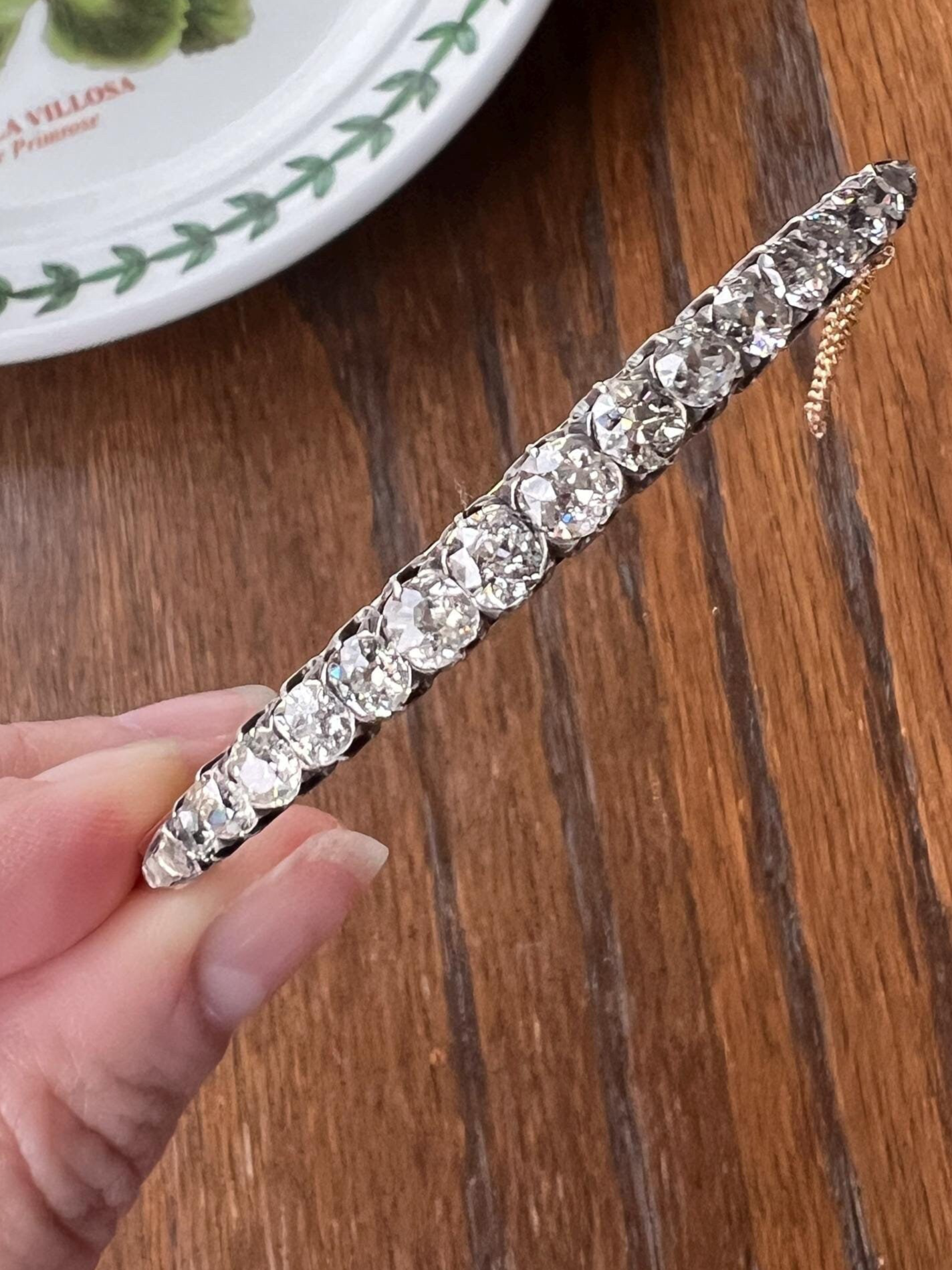 Antique 4.35 CARAT Old Mine Cut DIAMOND Encrusted Hinged Bangle Line Bracelet 18k Gold Victorian Wriststack