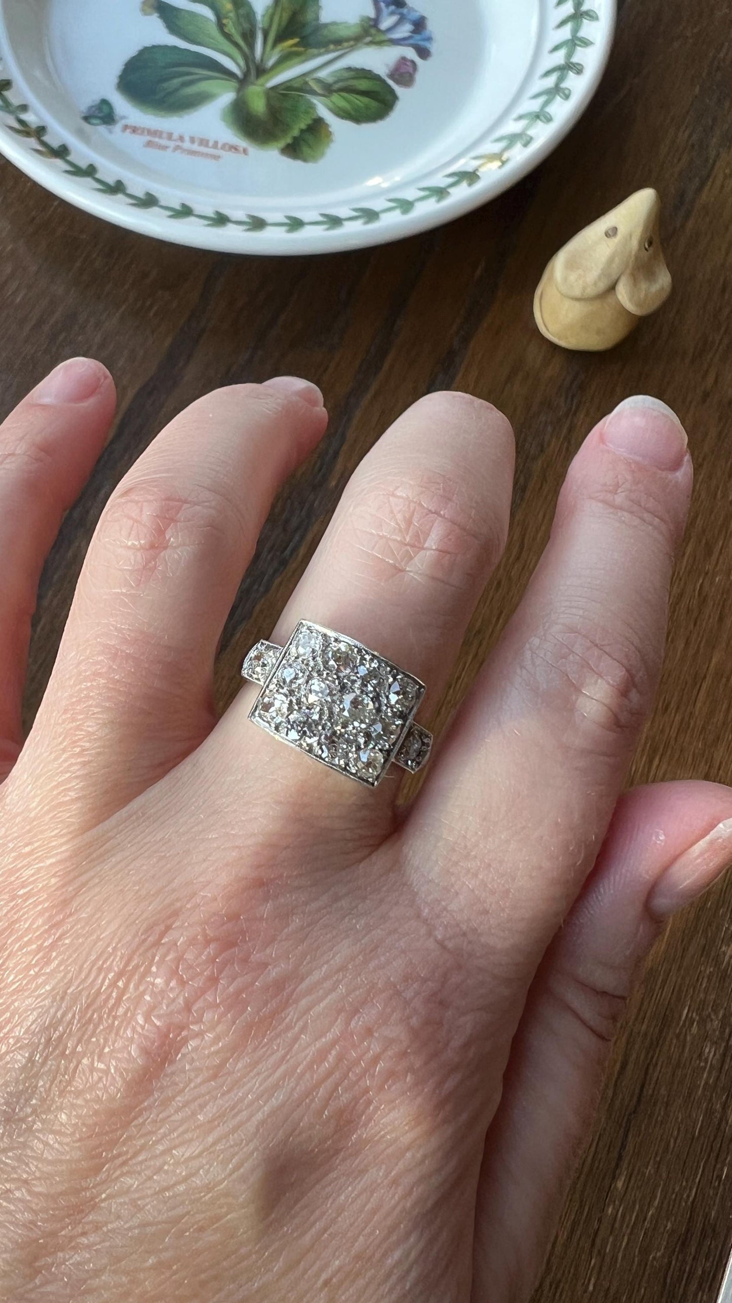CURVED Two Carat 14 Old Mine Cut DIAMOND Cluster Grid Ring French Antique Platinum Geometric Stacker Cobblestone Texture Romantic Gift OmC