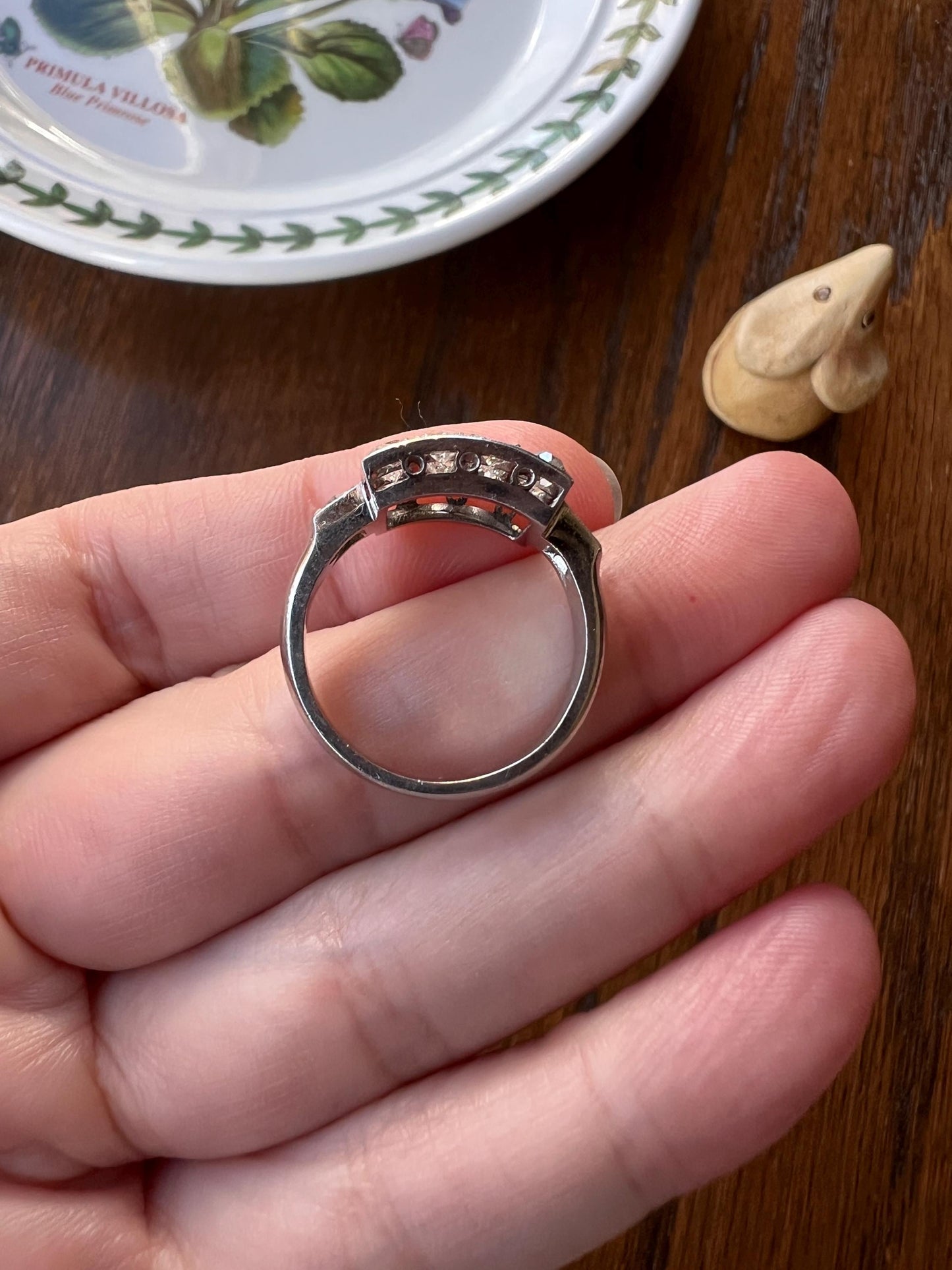 CURVED Two Carat 14 Old Mine Cut DIAMOND Cluster Grid Ring French Antique Platinum Geometric Stacker Cobblestone Texture Romantic Gift OmC