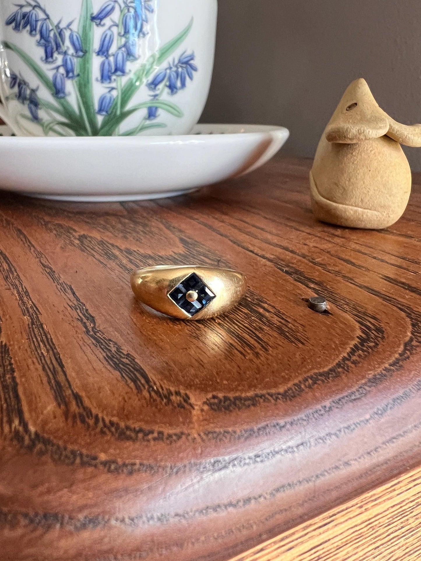 SQUARE Carre Cut Blue Sapphire Antique French Vintage 18k Gold Solid Domed Ring Stacker Romantic Gift Geometric Chunky Band Unisex Man or