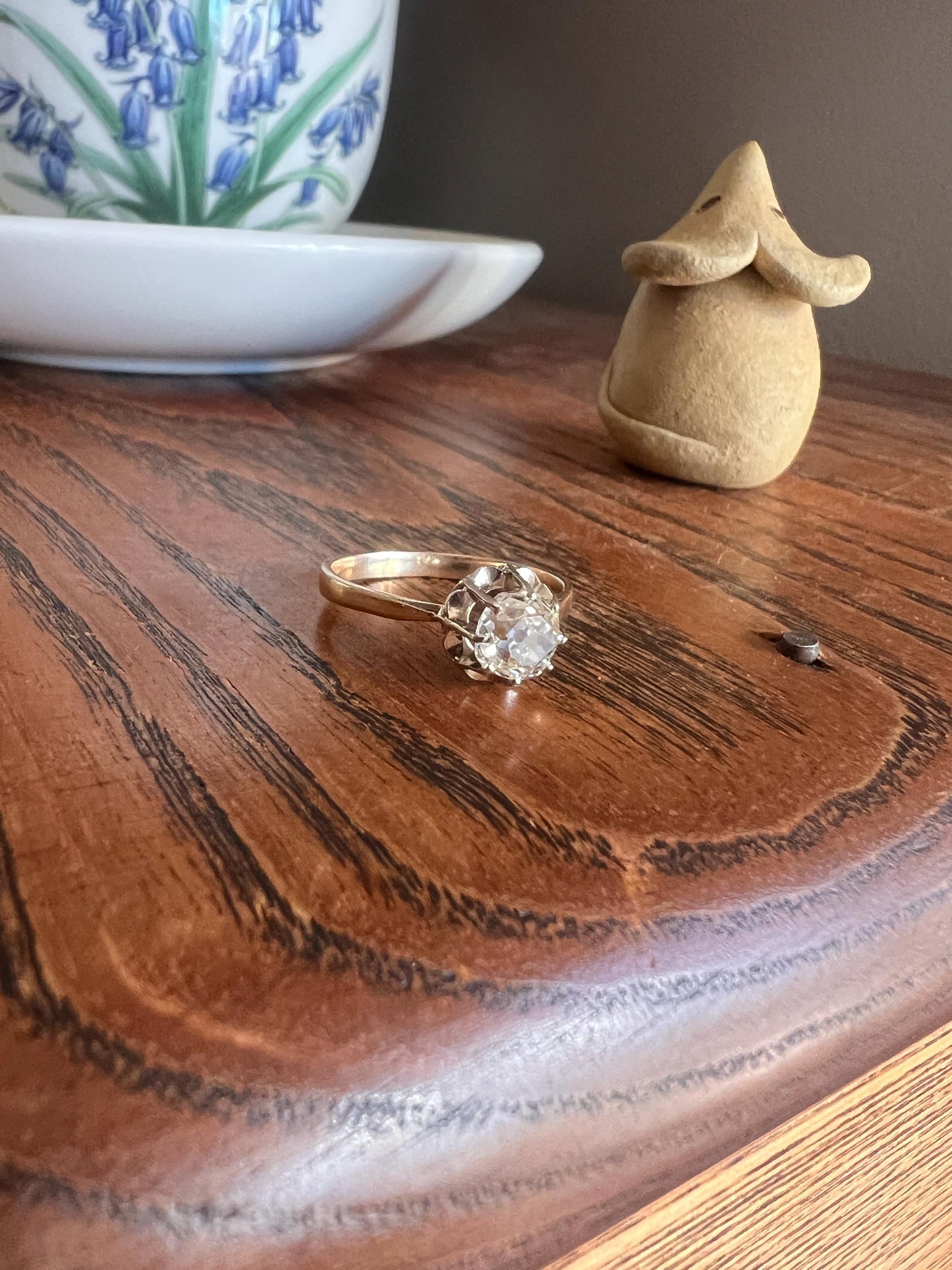 Old Mine Cut DIAMOND Solitaire Ring .9 Carat Eye Clean French Victorian Antique Engagement Ring 18k Gold Illusion Romantic Gift Stacker OMC