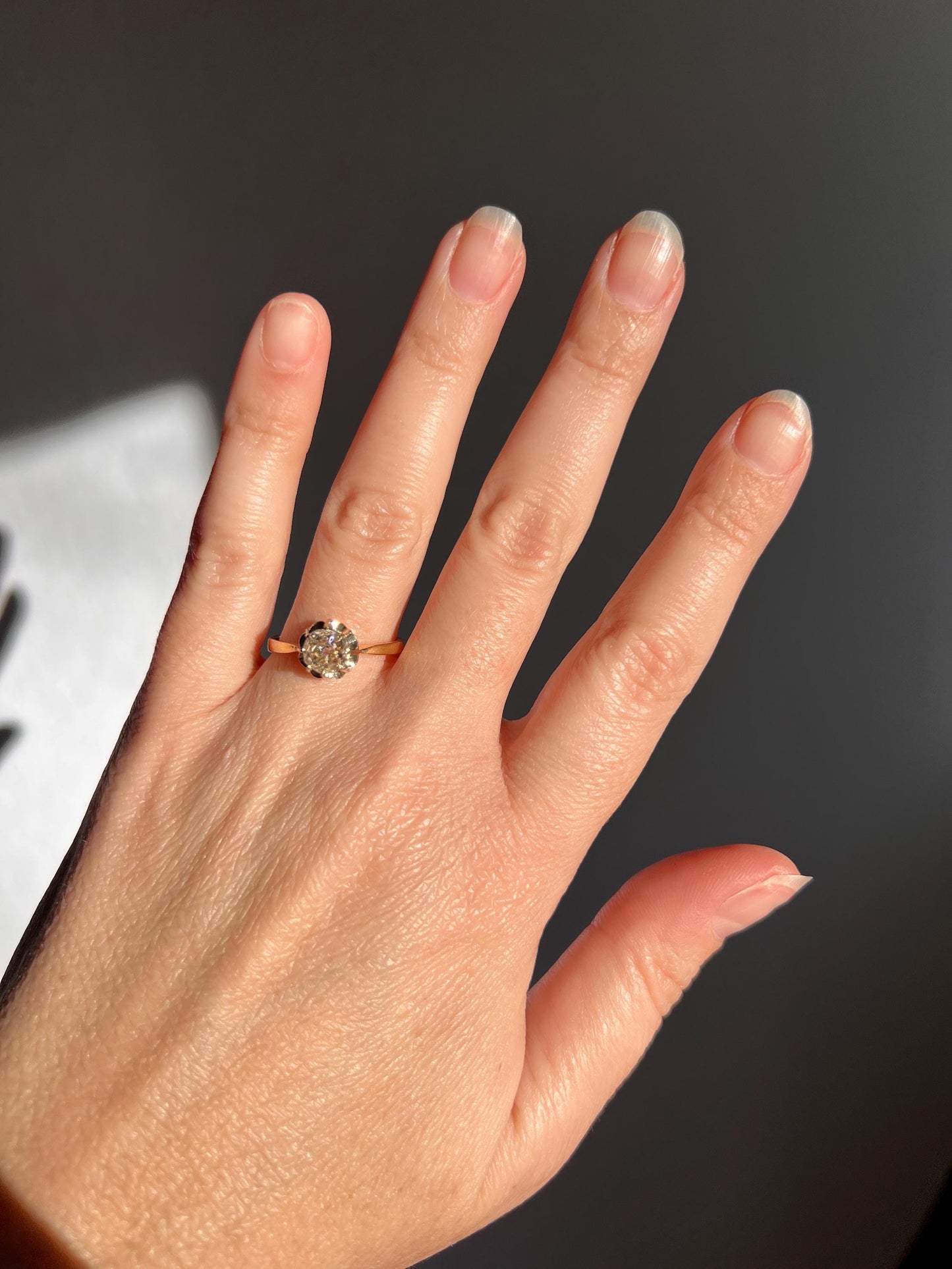 Old Mine Cut DIAMOND Solitaire Ring .9 Carat Eye Clean French Victorian Antique Engagement Ring 18k Gold Illusion Romantic Gift Stacker OMC