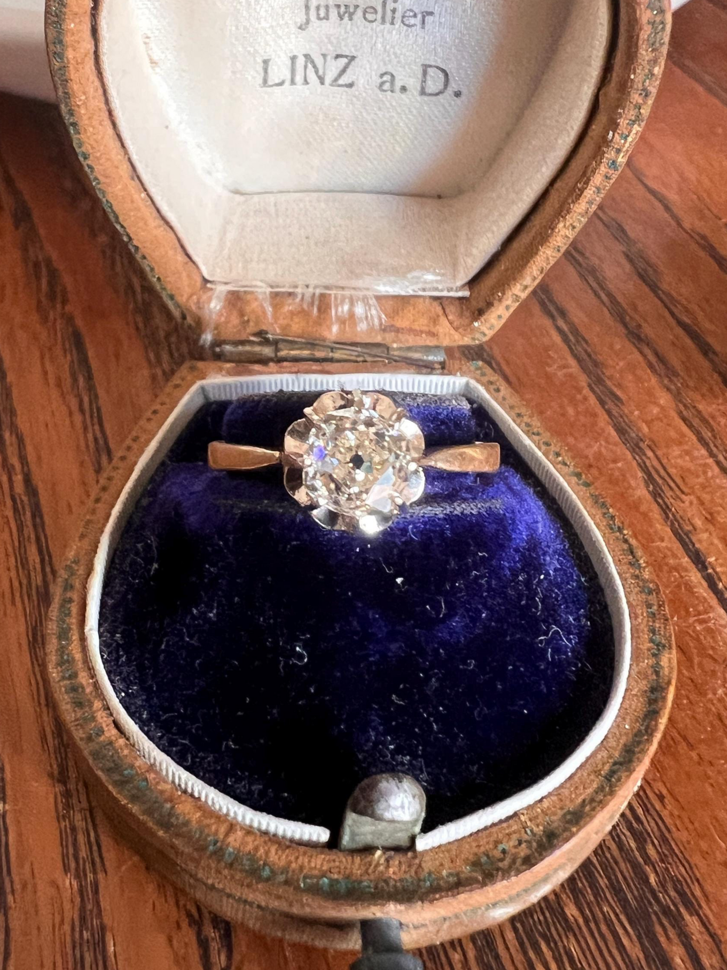 Old Mine Cut DIAMOND Solitaire Ring .9 Carat Eye Clean French Edwardian Antique Engagement Ring 18k Gold Illusion