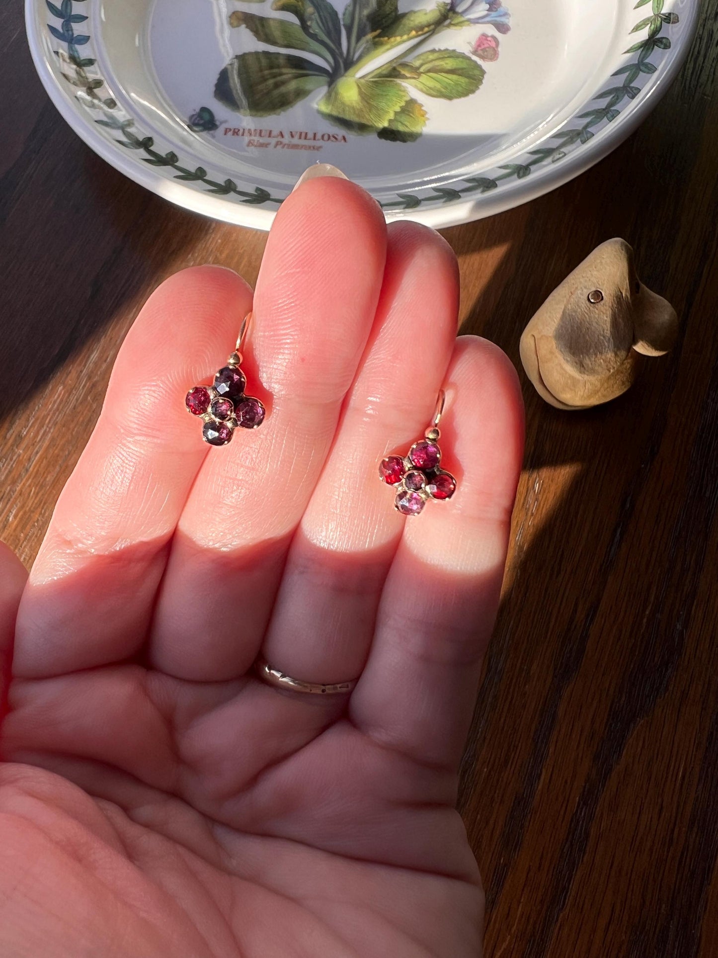 Cruciform Floral FRENCH Perpignan GARNET Antique 18k Gold Earrings Red Holiday Foil Back Victorian Dangle Dormeuse Gift Belle Epoque Bridal