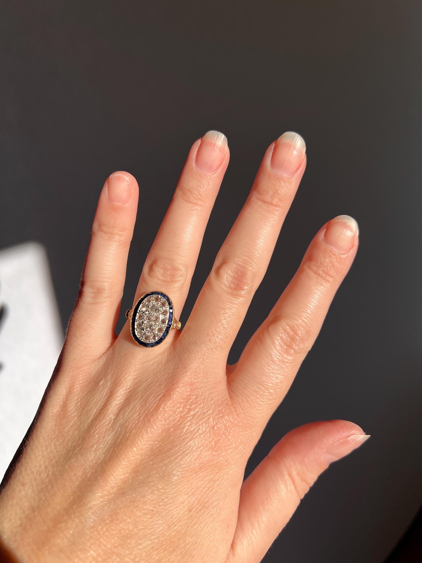 OVAL Rose Old Mine Cut Diamond HALO Ring French Antique 18k Gold Edwardian Carre Square Cut SAPPHIRE Halo Rare Stacker OmC Blue