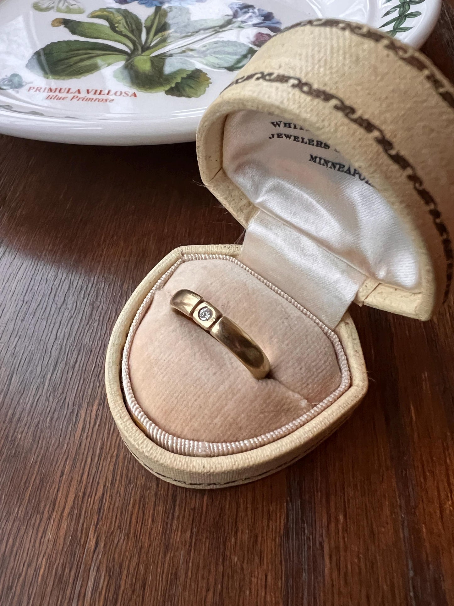 Vintage Chunky Comfort Fit BAND 14k GOLD DIAMOND Square Bezel Set Solitaire Ring Stacker Gypsy Geometric French Engagement Romantic Gift