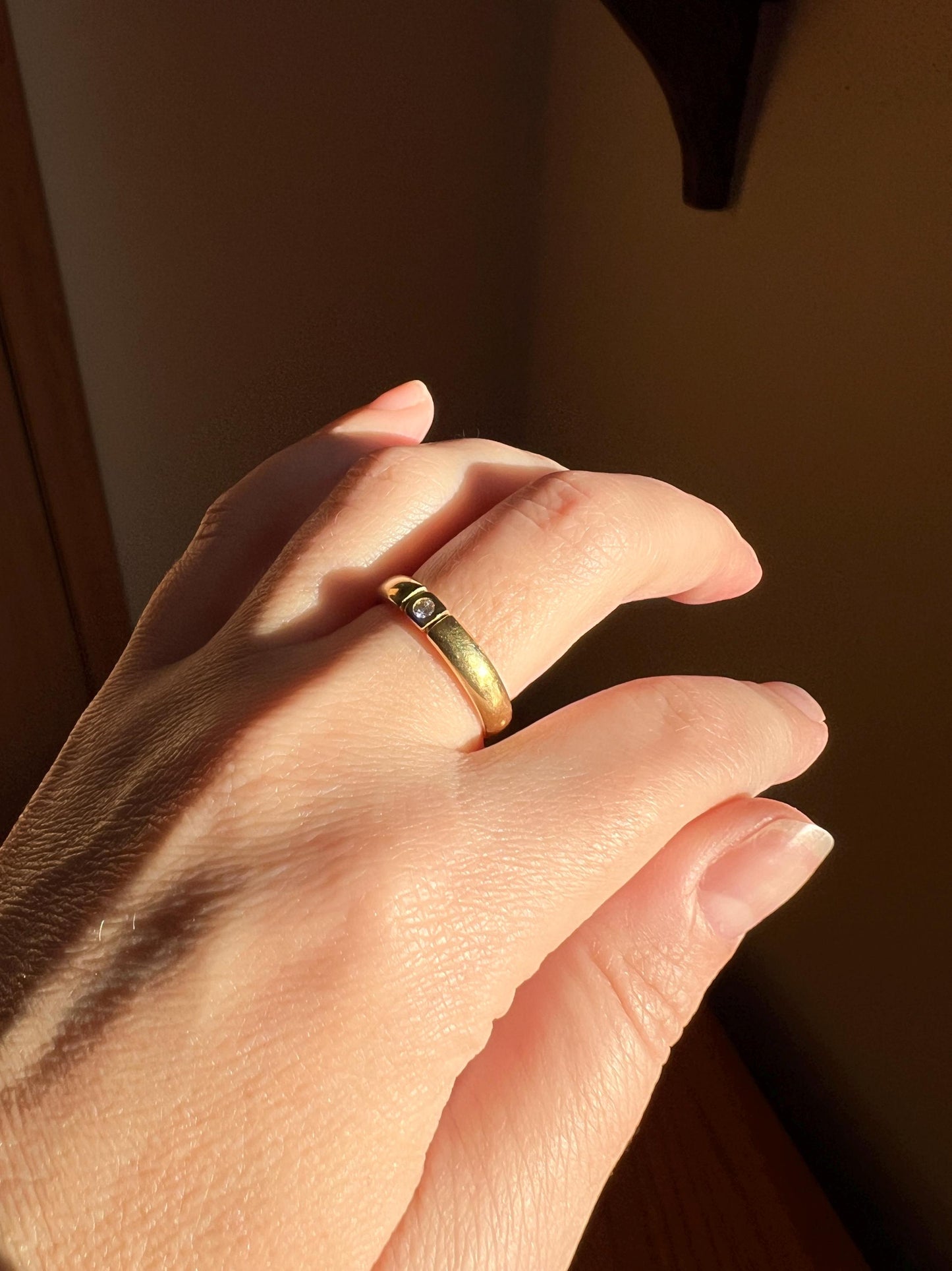 Vintage Chunky Comfort Fit BAND 14k GOLD DIAMOND Square Bezel Set Solitaire Ring Stacker Gypsy Geometric French Engagement Romantic Gift