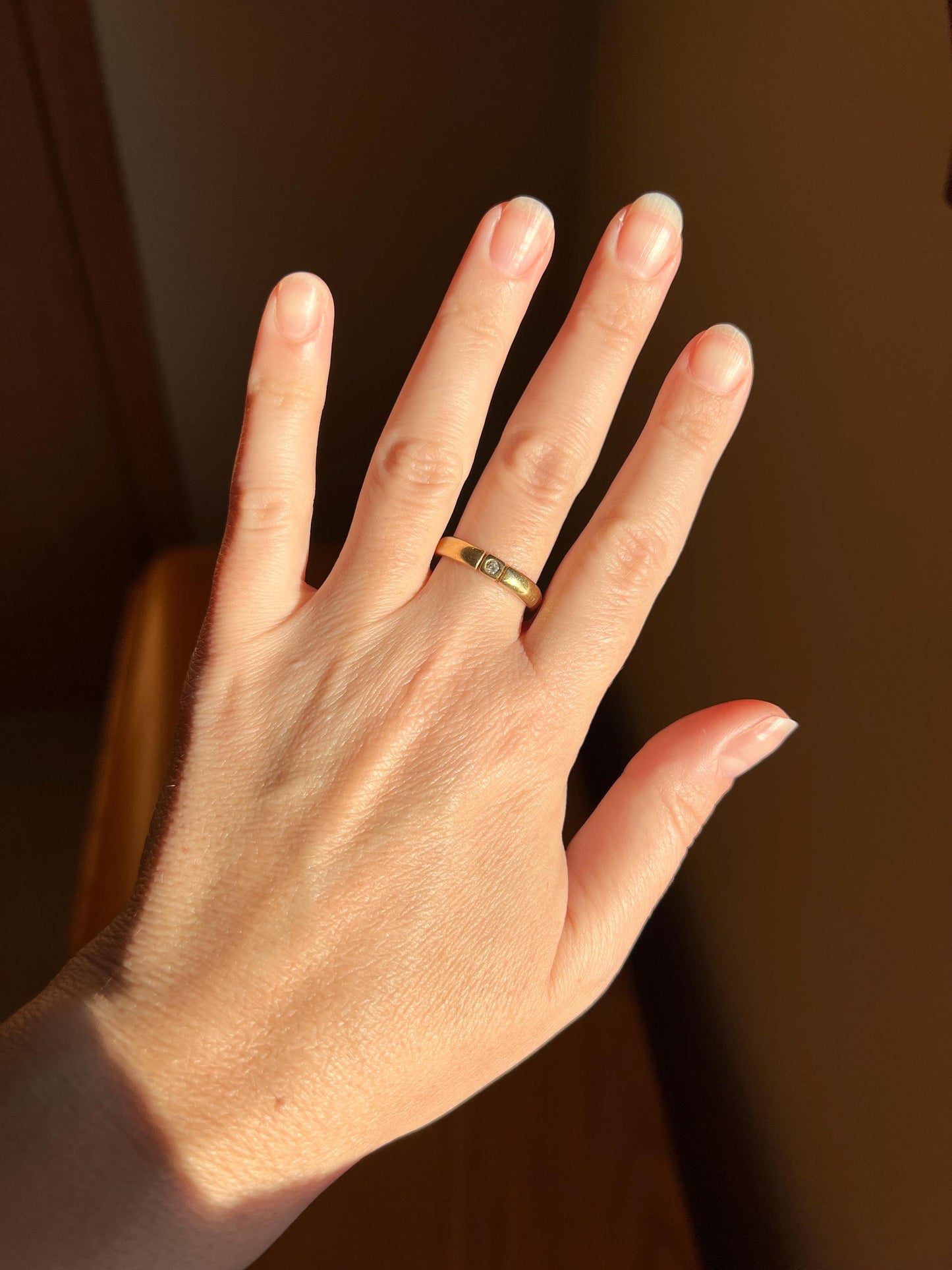 Vintage Chunky Comfort Fit BAND 14k GOLD DIAMOND Square Bezel Set Solitaire Ring Stacker Gypsy Geometric French Engagement Romantic Gift