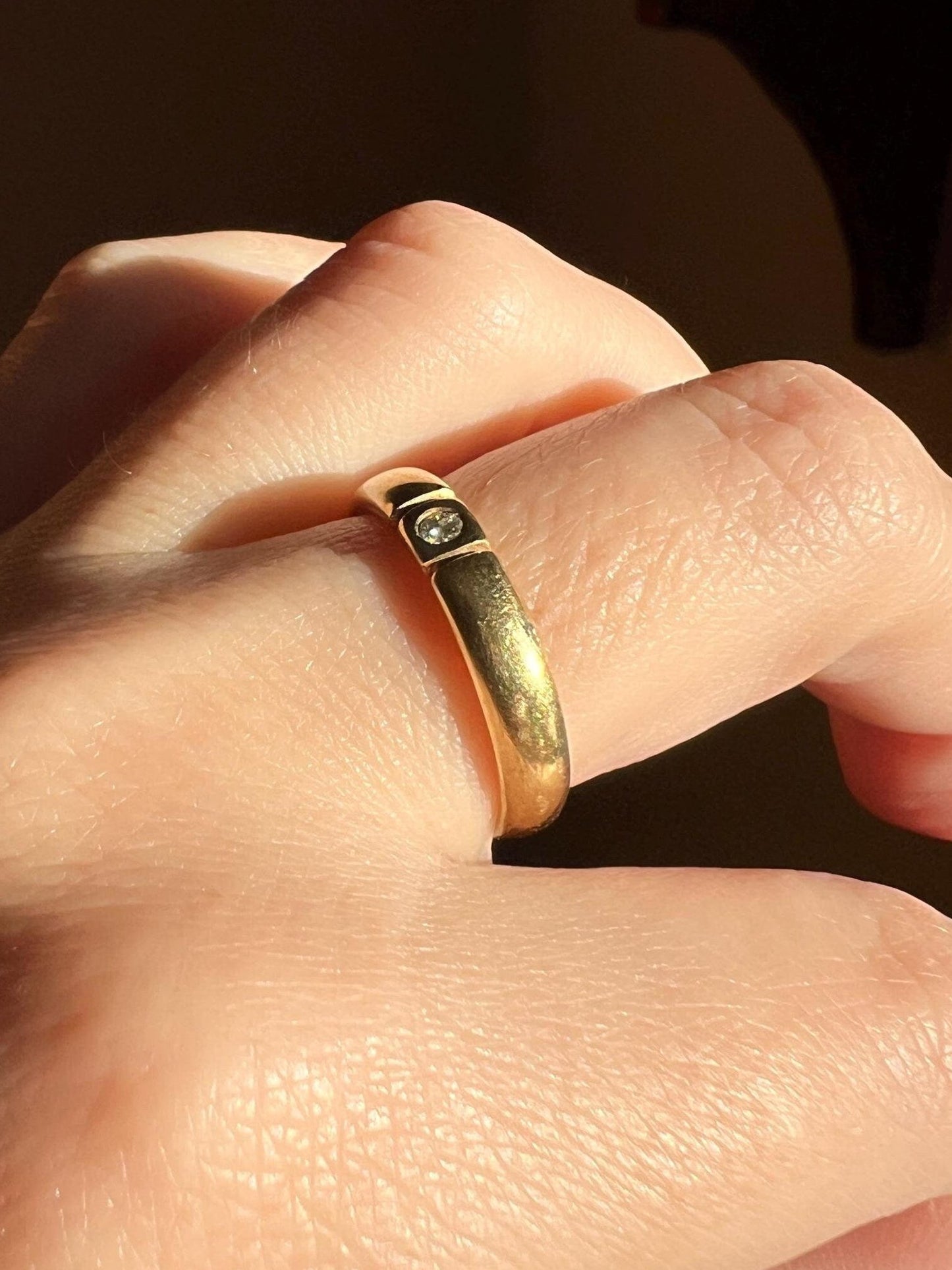Vintage Chunky Comfort Fit BAND 14k GOLD DIAMOND Square Bezel Set Solitaire Ring Stacker Gypsy Geometric French Engagement Romantic Gift