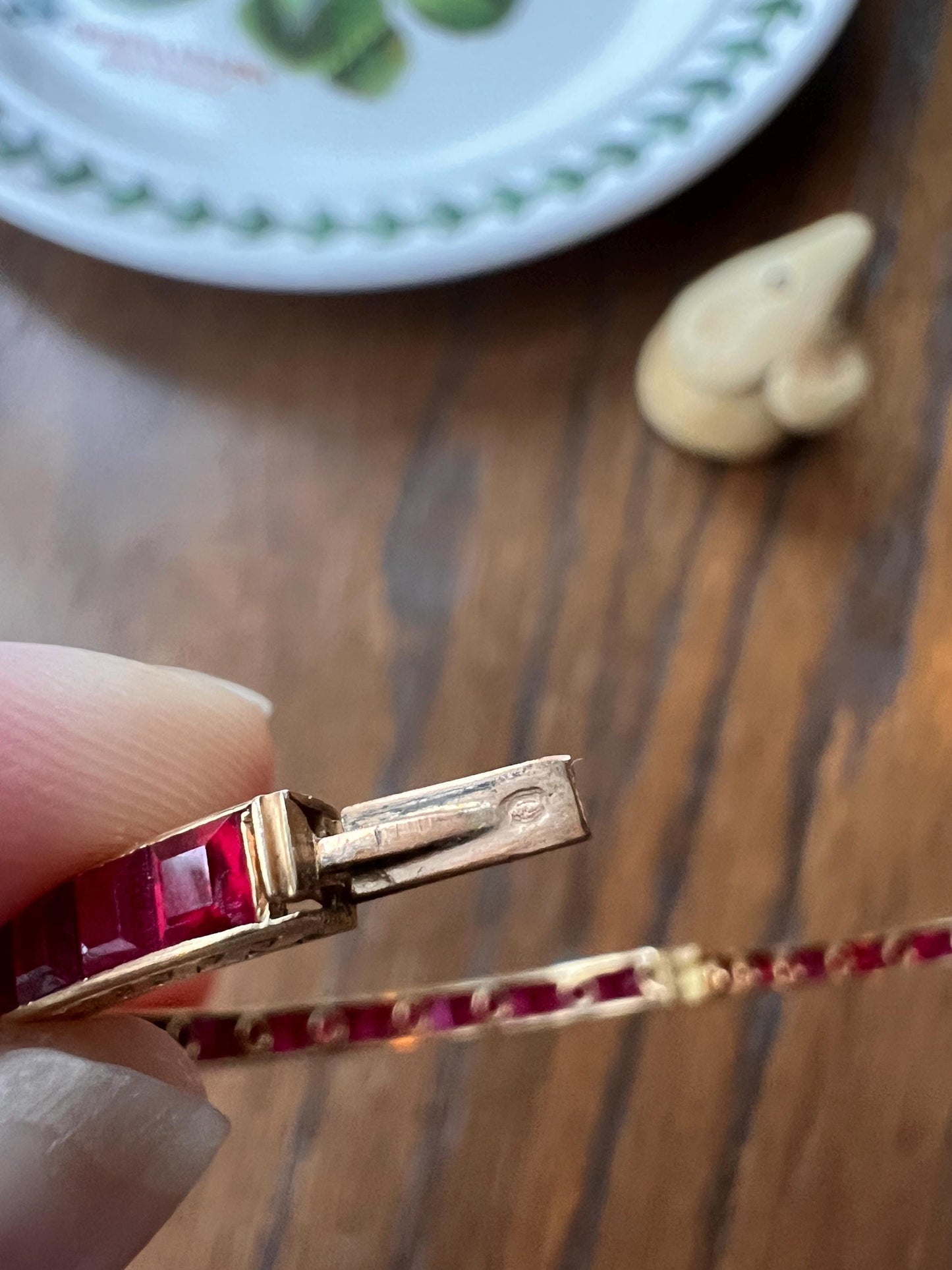 RUBY Hinged Bangle 18k Gold Engraved Sides Square Carre Cut Linear Bracelet Red Pink French Antique Art Deco Geometric Wriststack Love Gift