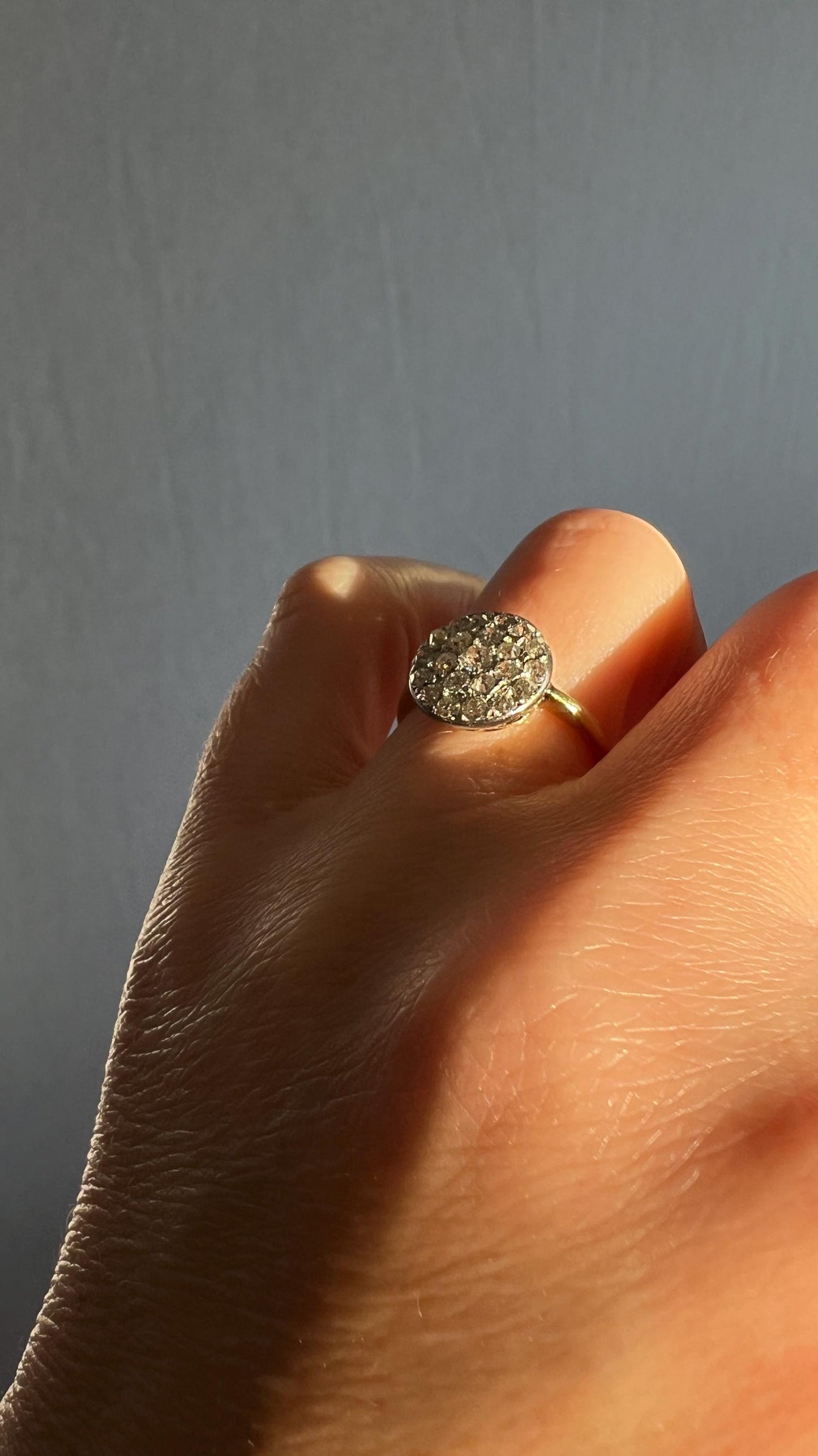 ANTIQUE 1 Carat Pave Old Mine Single Cut DIAMOND Circle Platform Ring Cobblestone Cluster Encrusted Texture 18k Gold Pinky Stacker OMC Gift