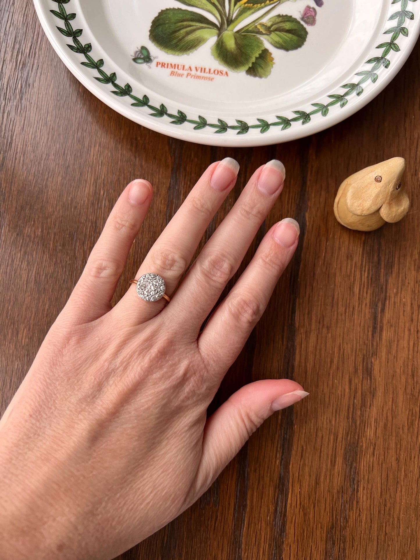 ANTIQUE 1 Carat Pave Old Mine Single Cut DIAMOND Circle Platform Ring Cobblestone Cluster Encrusted Texture 18k Gold Pinky Stacker OMC Gift