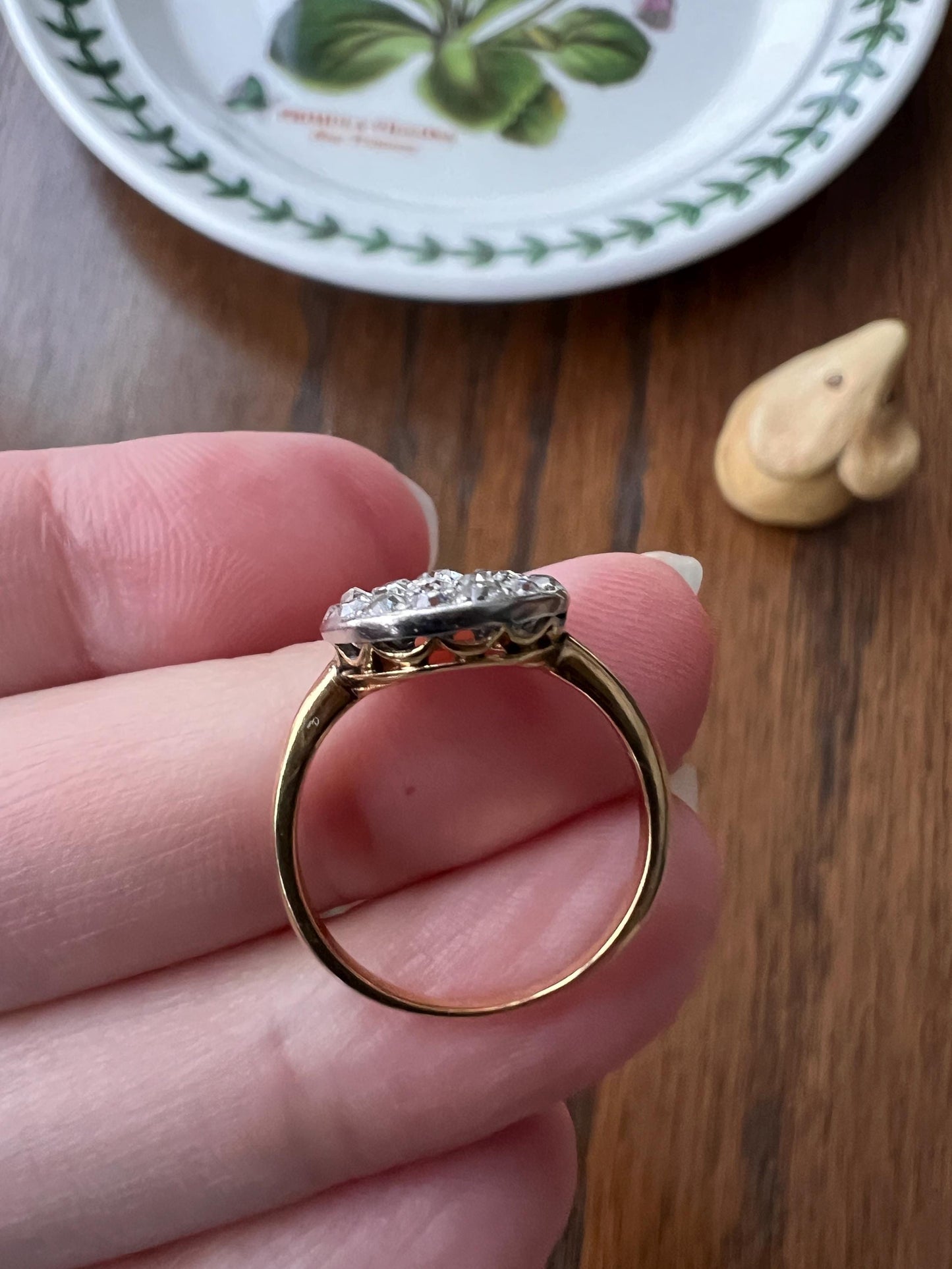 ANTIQUE 1 Carat Pave Old Mine Single Cut DIAMOND Circle Platform Ring Cobblestone Cluster Encrusted Texture 18k Gold Pinky Stacker OMC Gift