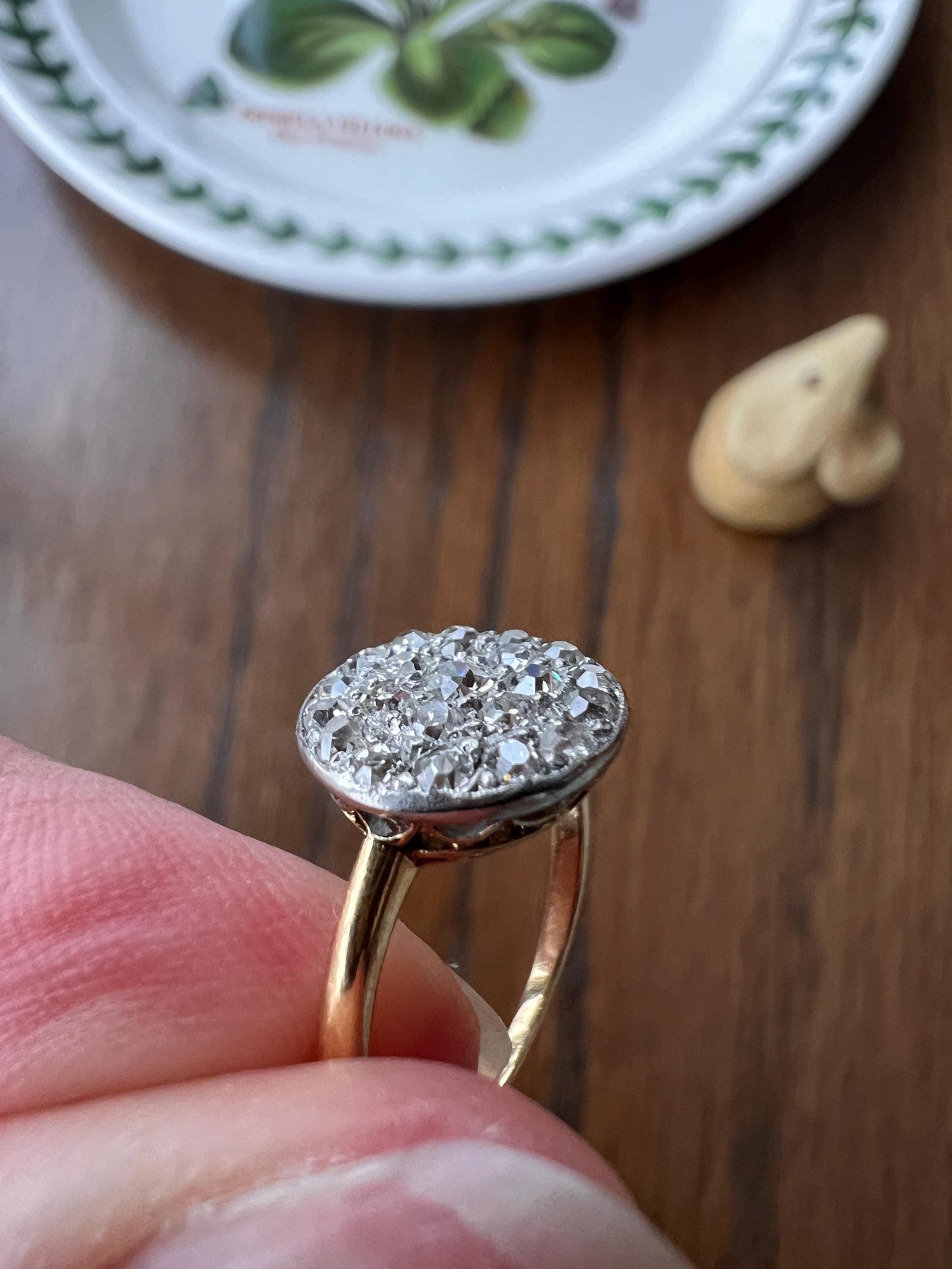 ANTIQUE 1 Carat Pave Old Mine Single Cut DIAMOND Circle Platform Ring Cobblestone Cluster Encrusted Texture 18k Gold Pinky Stacker OMC Gift