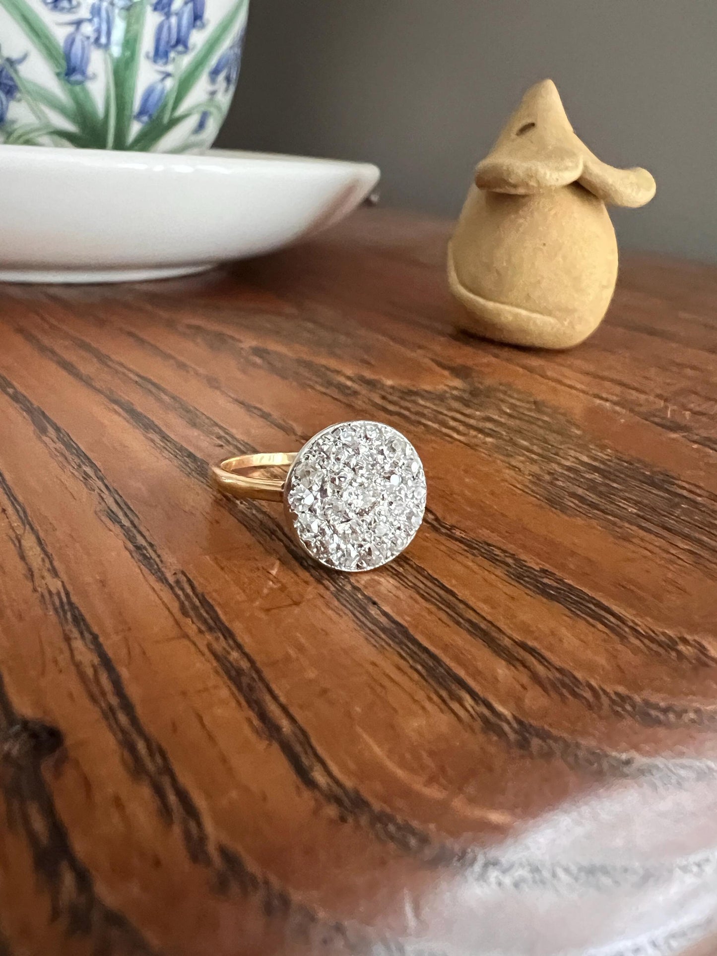 ANTIQUE 1 Carat Pave Old Mine Single Cut DIAMOND Circle Platform Ring Cobblestone Cluster Encrusted Texture 18k Gold Pinky Stacker OMC Gift