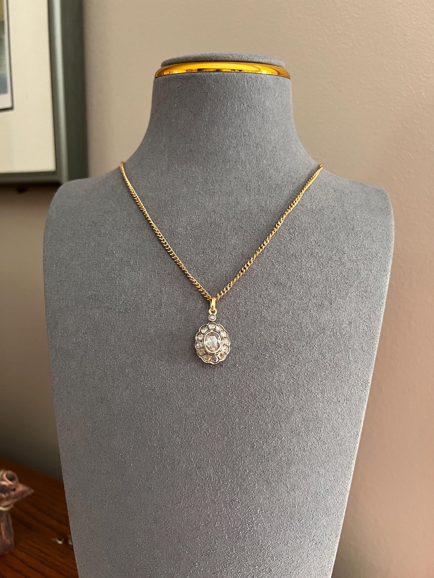 Large Antique Halo Cluster PENDANT 2 Carats Rose Cut DIAMOND French 18k Gold Silver Victorian Gift Domed Belle Epoque Bridal Something Old