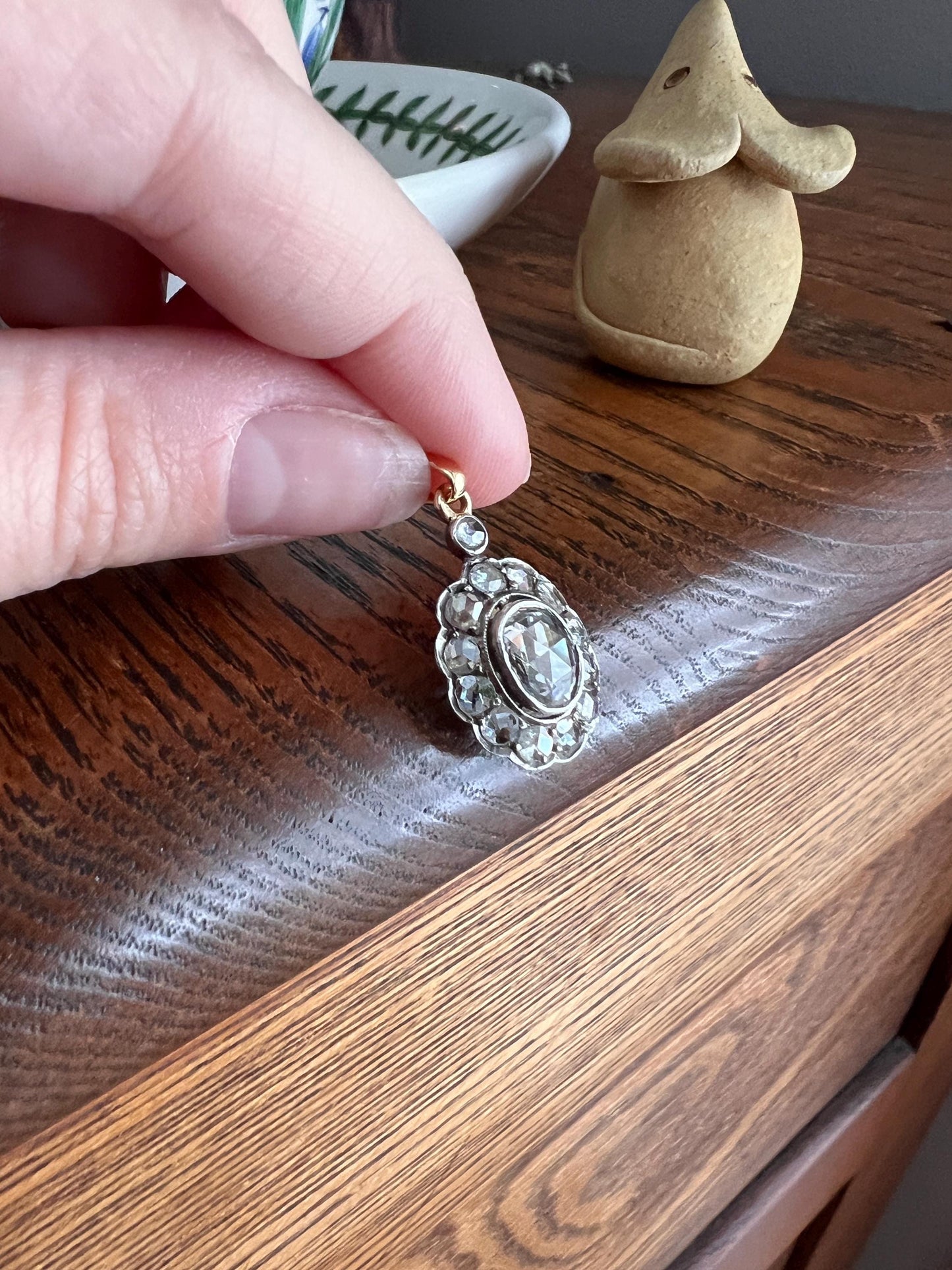 Large Antique Halo Cluster PENDANT 2 Carats Rose Cut DIAMOND French 18k Gold Silver Victorian Gift Domed Belle Epoque Bridal Something Old