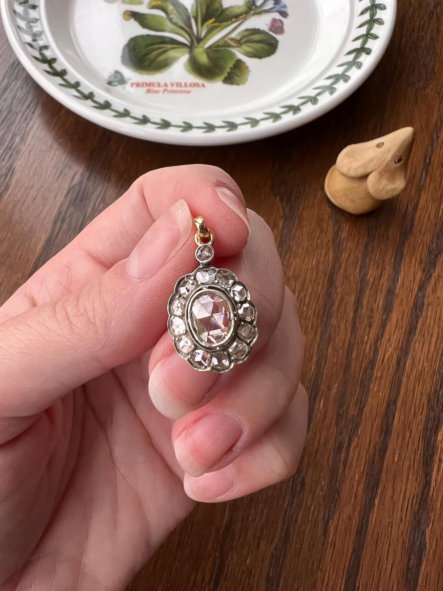 Large Antique Halo Cluster PENDANT 2 Carats Rose Cut DIAMOND French 18k Gold Silver Victorian Gift Domed Belle Epoque Bridal Something Old