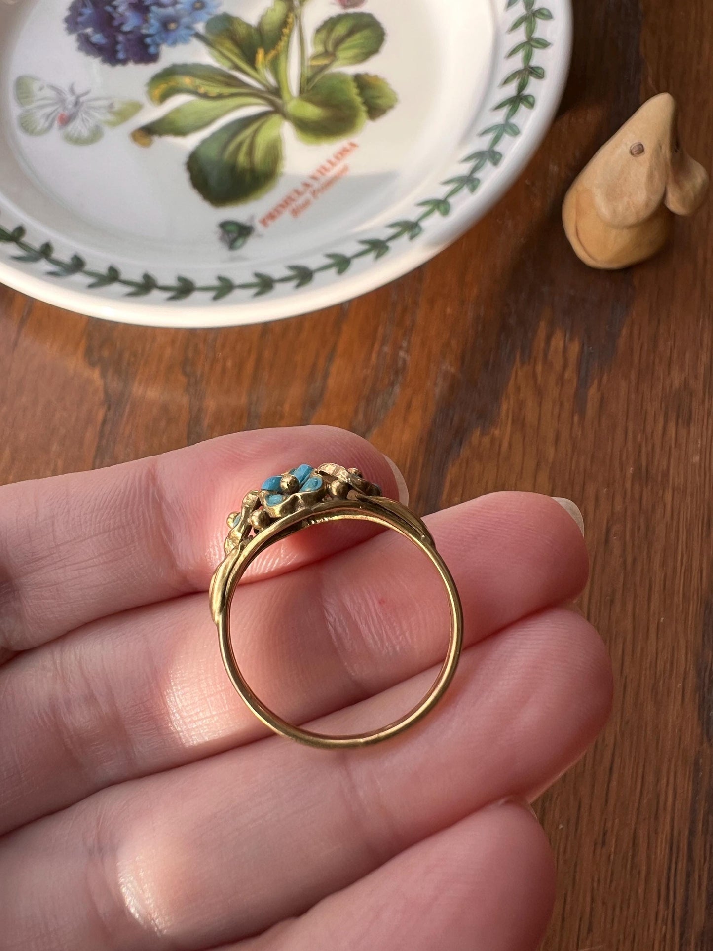 FORGET Me NOT Robin Egg Blue Floral Enamel Ring French Antique 18k Gold Victorian Figural Flowers Ball Rivet Romantic Gift Bouquet Love