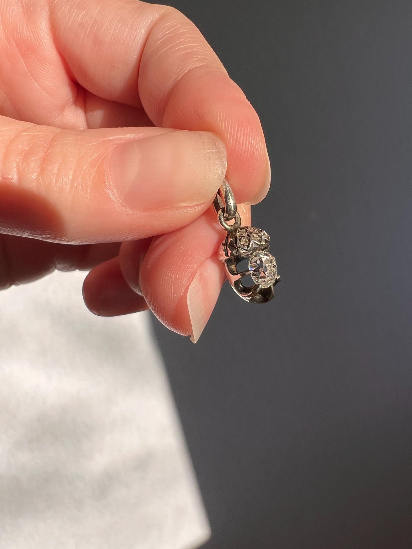 ACORN Eye Clean .65 Carat Old Mine Cut DIAMOND Rose Cut French Victorian ANTIQUE Figural Pendant Necklace or Bracelet Charm 18k Gold Silver