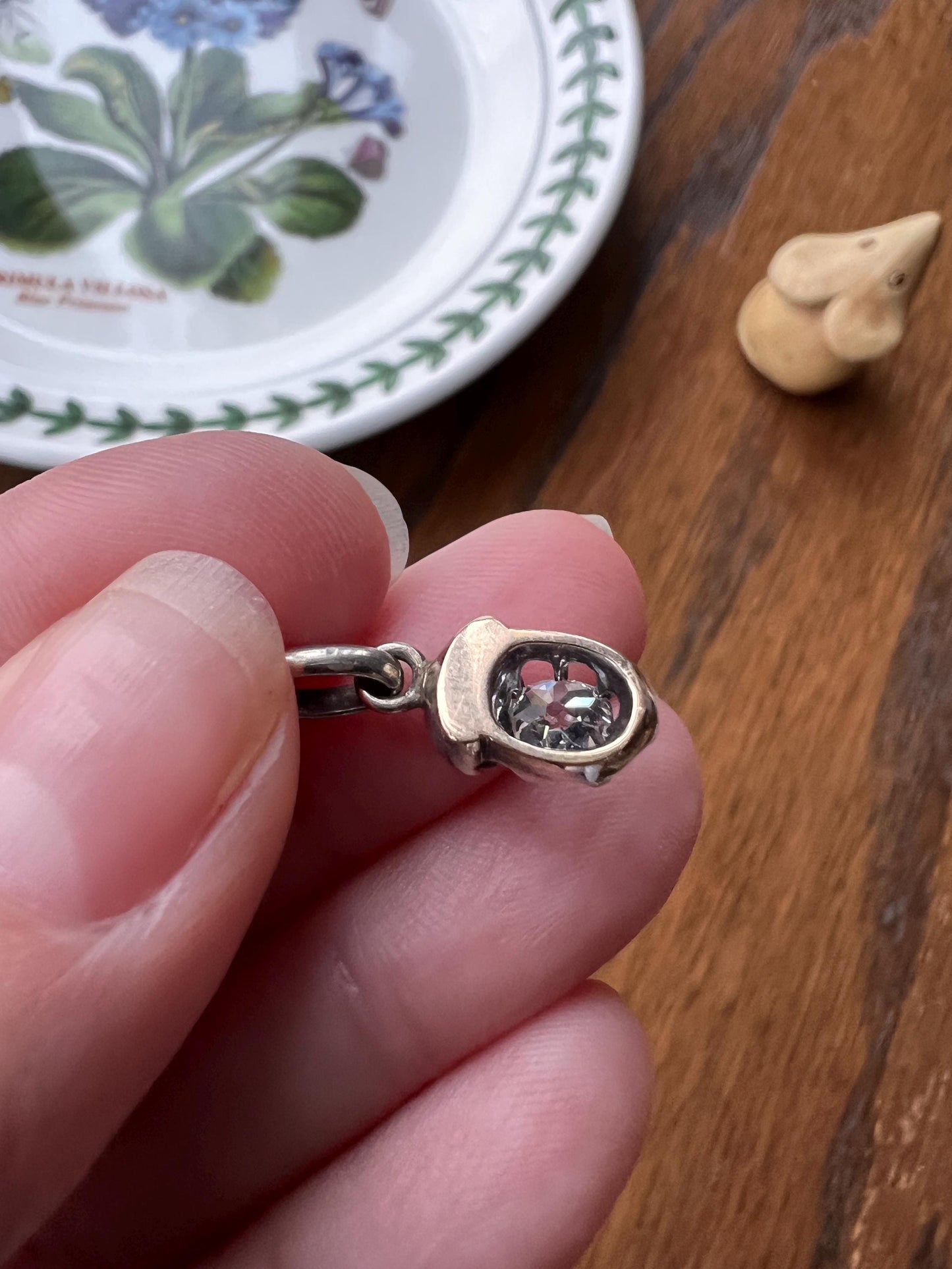 ACORN Eye Clean .65 Carat Old Mine Cut DIAMOND Rose Cut French Victorian ANTIQUE Figural Pendant Necklace or Bracelet Charm 18k Gold Silver