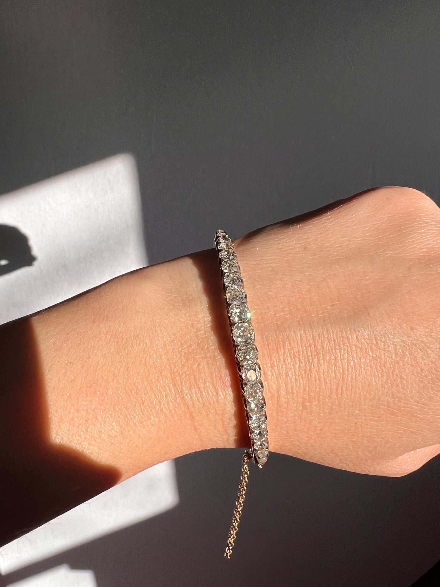 Antique 4.35 CARAT Old Mine Cut DIAMOND Encrusted Hinged Bangle Line Bracelet 18k Gold Edwardian Victorian Wriststack 4.35Ctw Rose OMC Stack