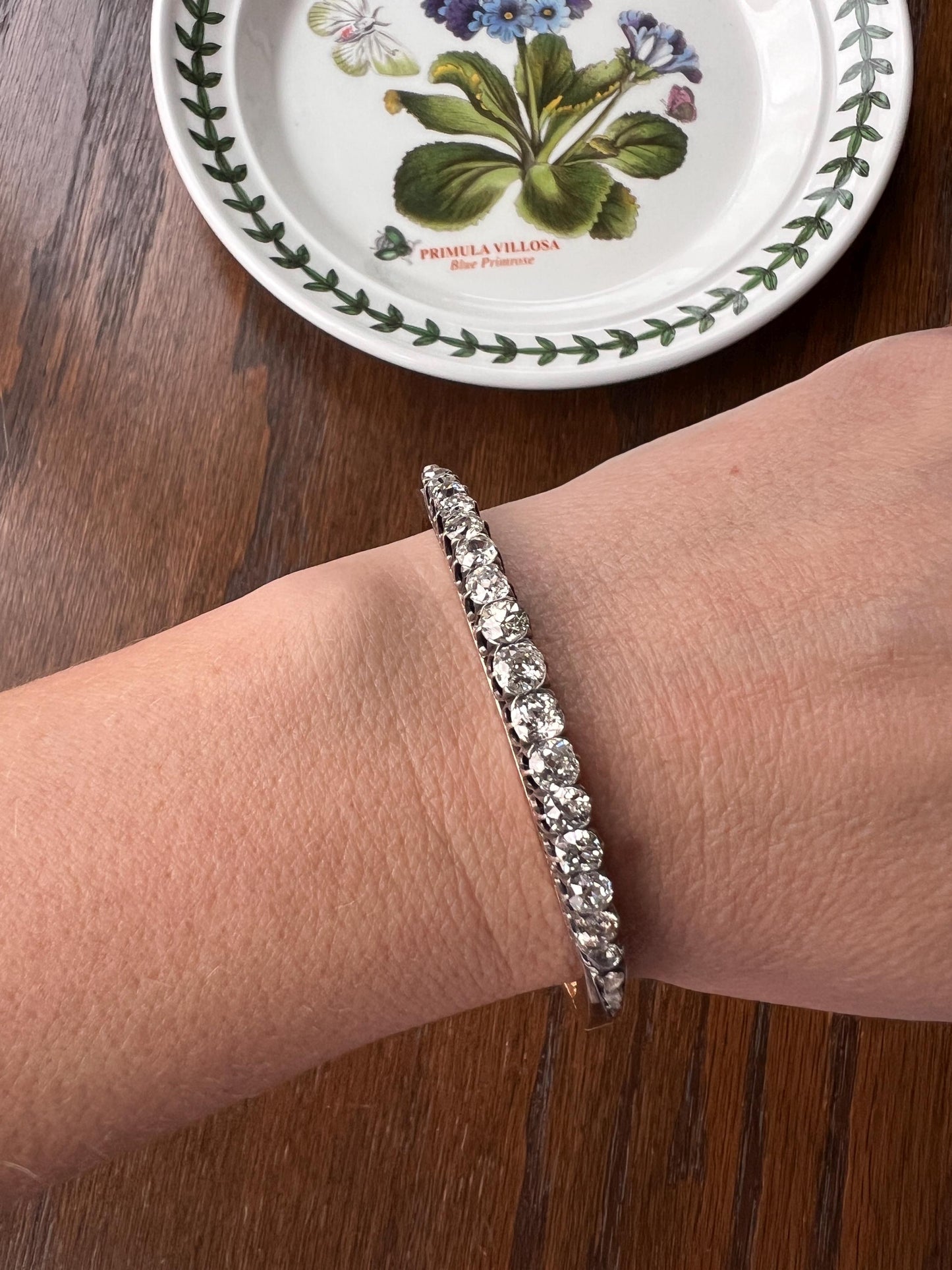 Antique 4.35 CARAT Old Mine Cut DIAMOND Encrusted Hinged Bangle Line Bracelet 18k Gold Edwardian Victorian Wriststack 4.35Ctw Rose OMC Stack