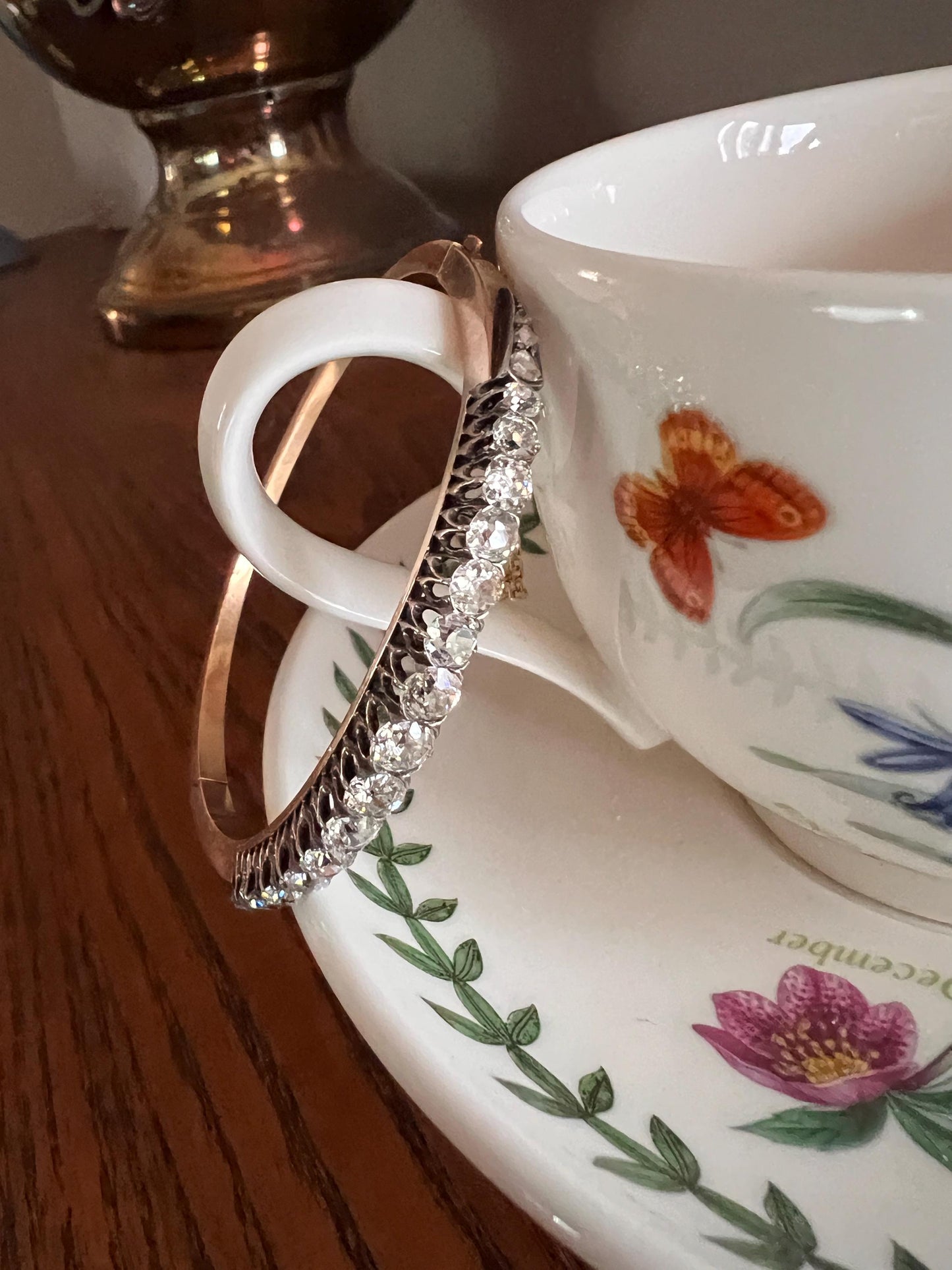 Antique 4.35 CARAT Old Mine Cut DIAMOND Encrusted Hinged Bangle Line Bracelet 18k Gold Edwardian Victorian Wriststack 4.35Ctw Rose OMC Stack
