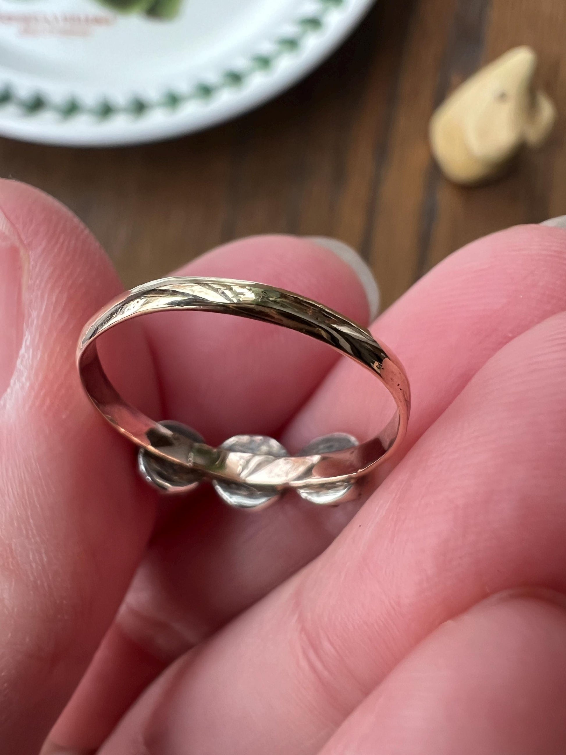 Old Cut PASTE Three Stone Ring Stackable Band French Georgian Victorian Antique 18k Gold Silver Collet Dainty Minimalist Collectible Gift