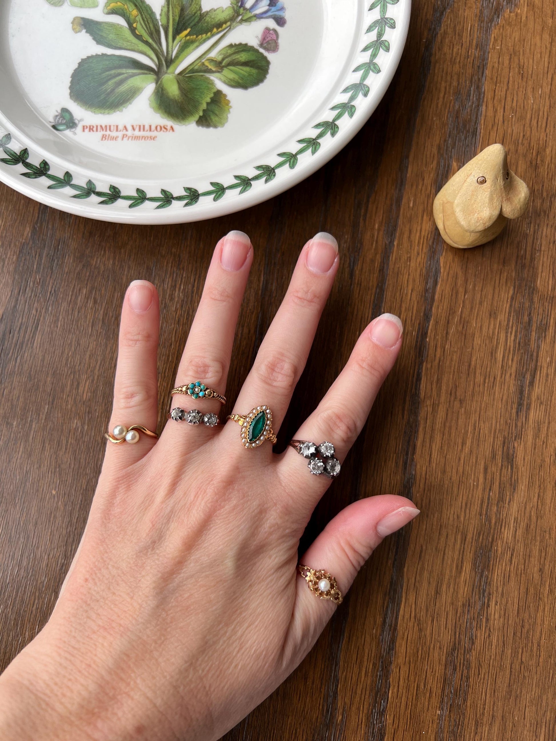 Old Cut PASTE Three Stone Ring Stackable Band French Georgian Victorian Antique 18k Gold Silver Collet Dainty Minimalist Collectible Gift