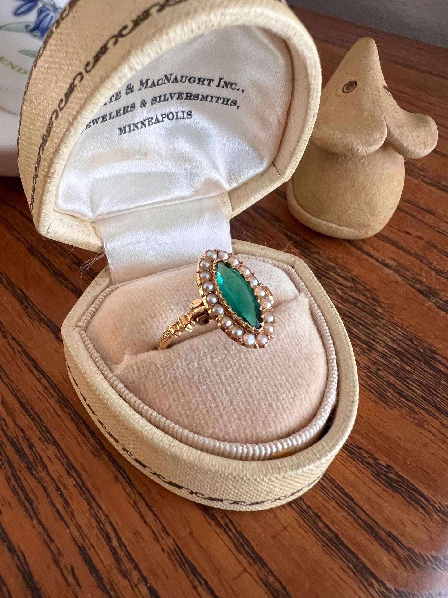 Oval NAVETTE Green Teal Paste Emerald Seed Pearl Halo French Marquise Victorian Antique 18k Gold Pop of Color Ringstack French Belle Epoque