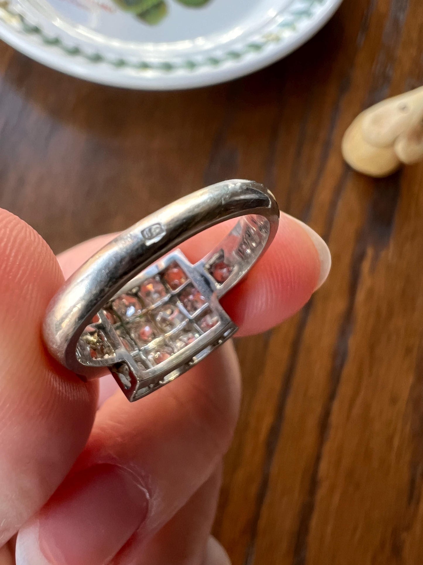 CURVED Two Carat 14 Old Mine Cut DIAMOND Cluster Grid Ring French Antique Platinum Geometric Stacker Cobblestone Texture Romantic Gift OmC