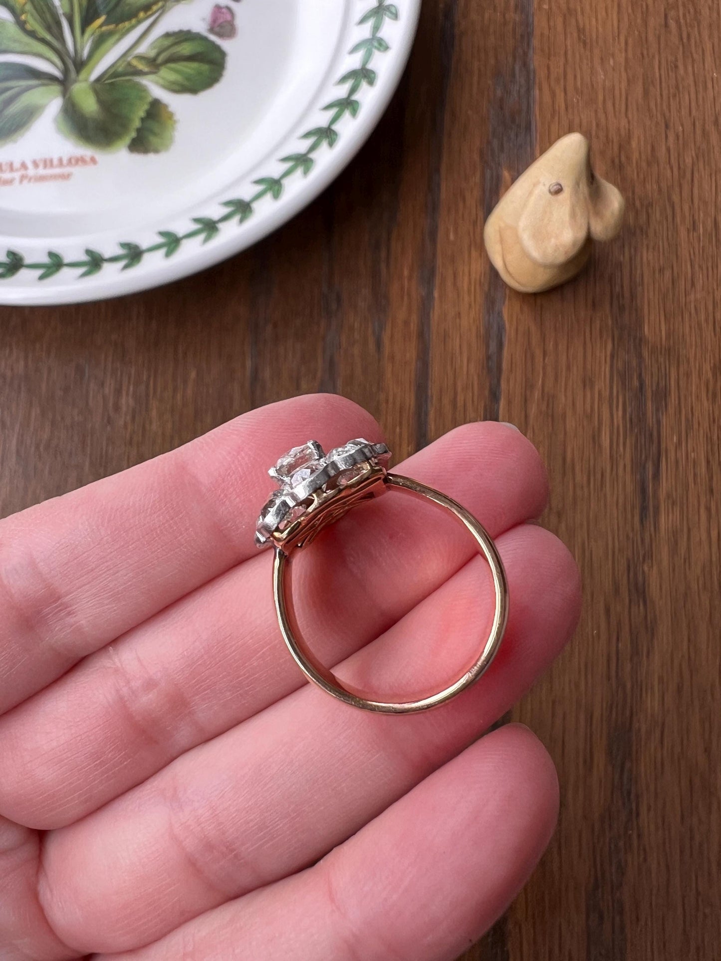 Large ANTIQUE 2.6 Carat Nine Stone Old Mine Cut Halo DiAMOND Ring 18k Gold PLATiNUM Wide Band Daisy Cluster Stacker Romantic Gift Floral OMC