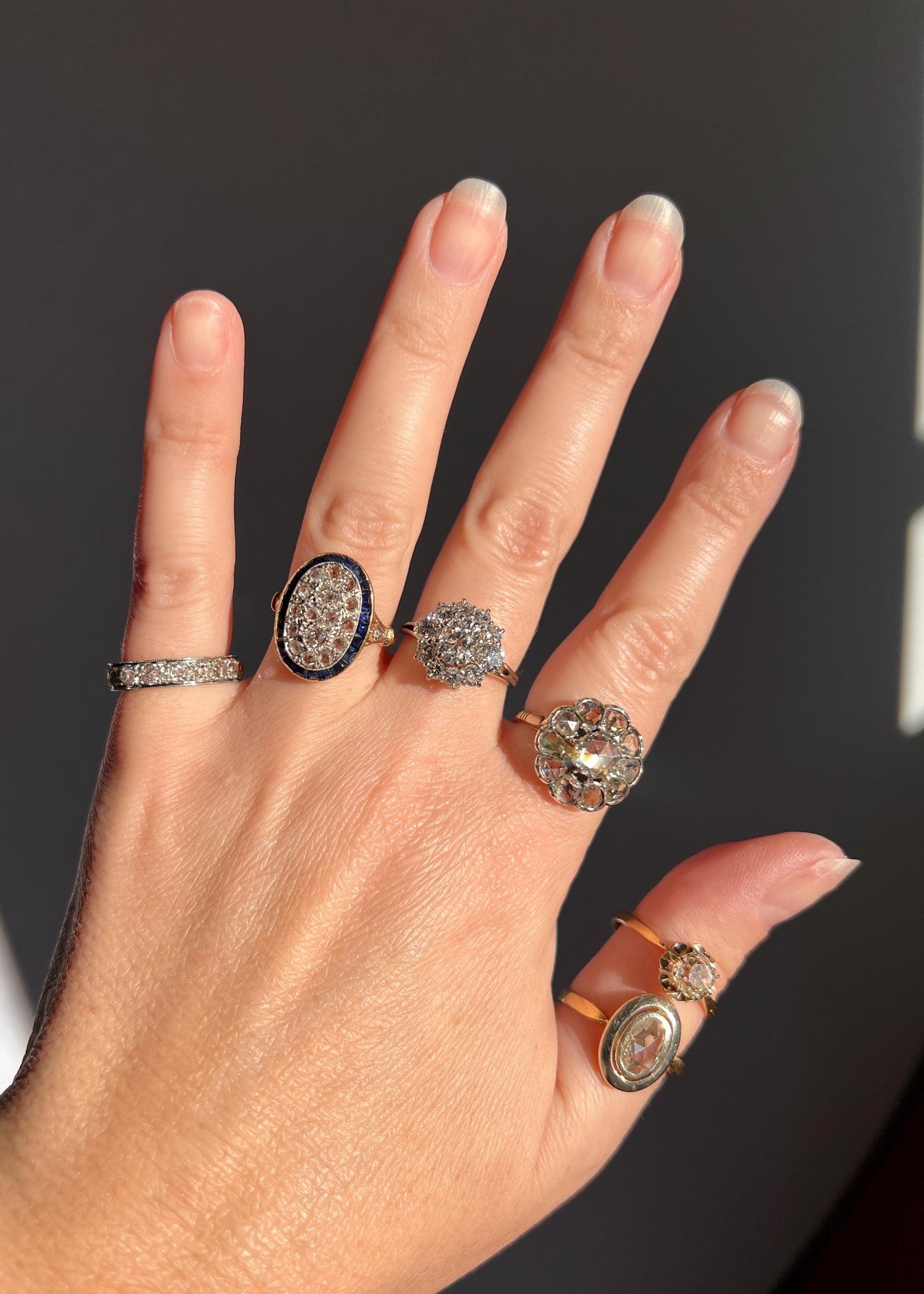 OVAL Rose Old Mine Cut Diamond HALO Ring French Antique 18k Gold Edwardian Carre Square Cut SAPPHIRE Halo Rare Stacker OmC Blue