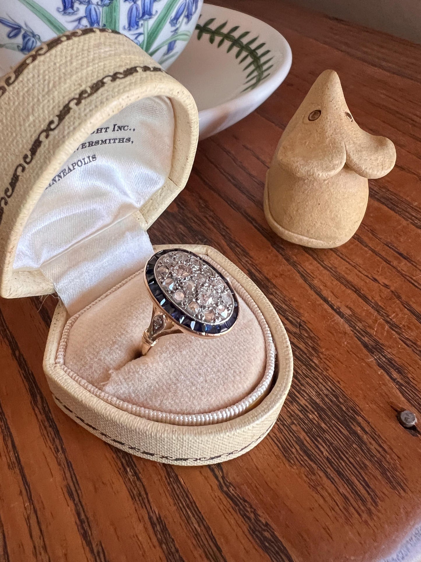 OVAL Rose Old Mine Cut Diamond HALO Ring French Antique 18k Gold Edwardian Carre Square Cut SAPPHIRE Halo Rare Stacker OmC Blue