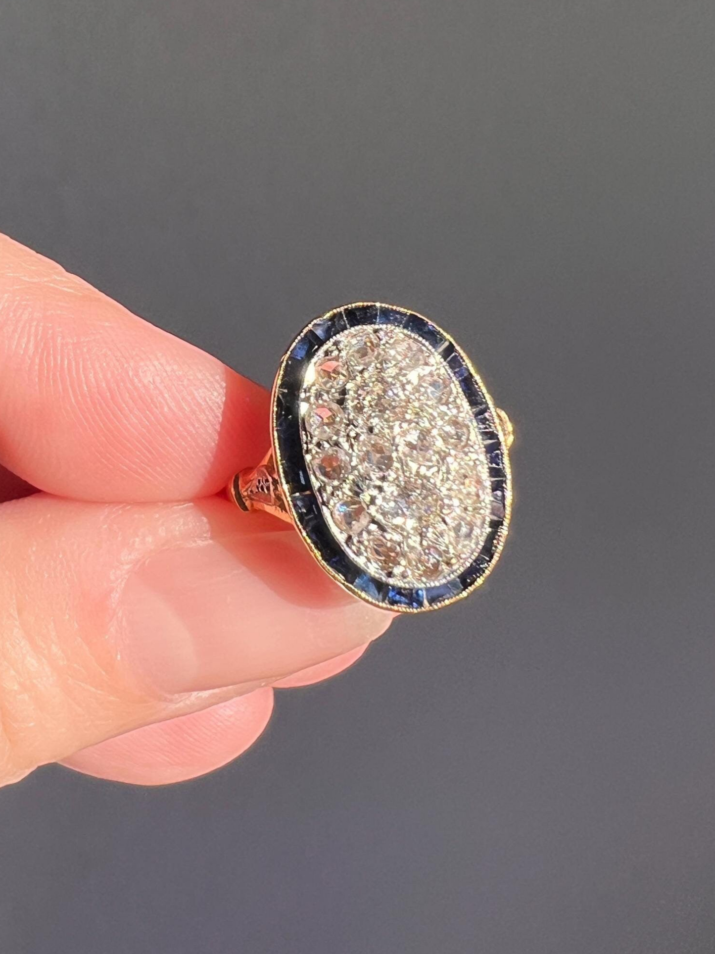 OVAL Rose Old Mine Cut Diamond HALO Ring French Antique 18k Gold Edwardian Carre Square Cut SAPPHIRE Halo