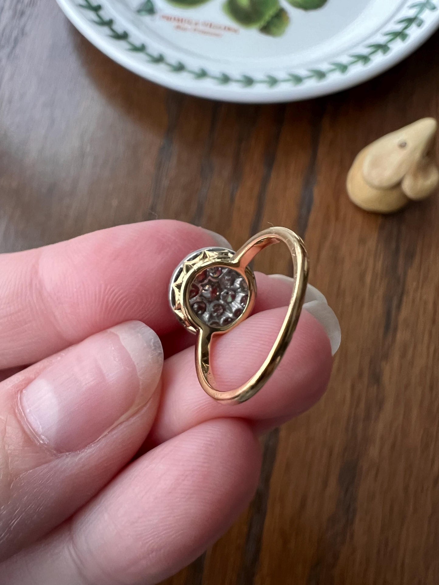 ANTIQUE 1 Carat Pave Old Mine Single Cut DIAMOND Circle Platform Ring Cobblestone Cluster Encrusted Texture 18k Gold Pinky Stacker OMC Gift