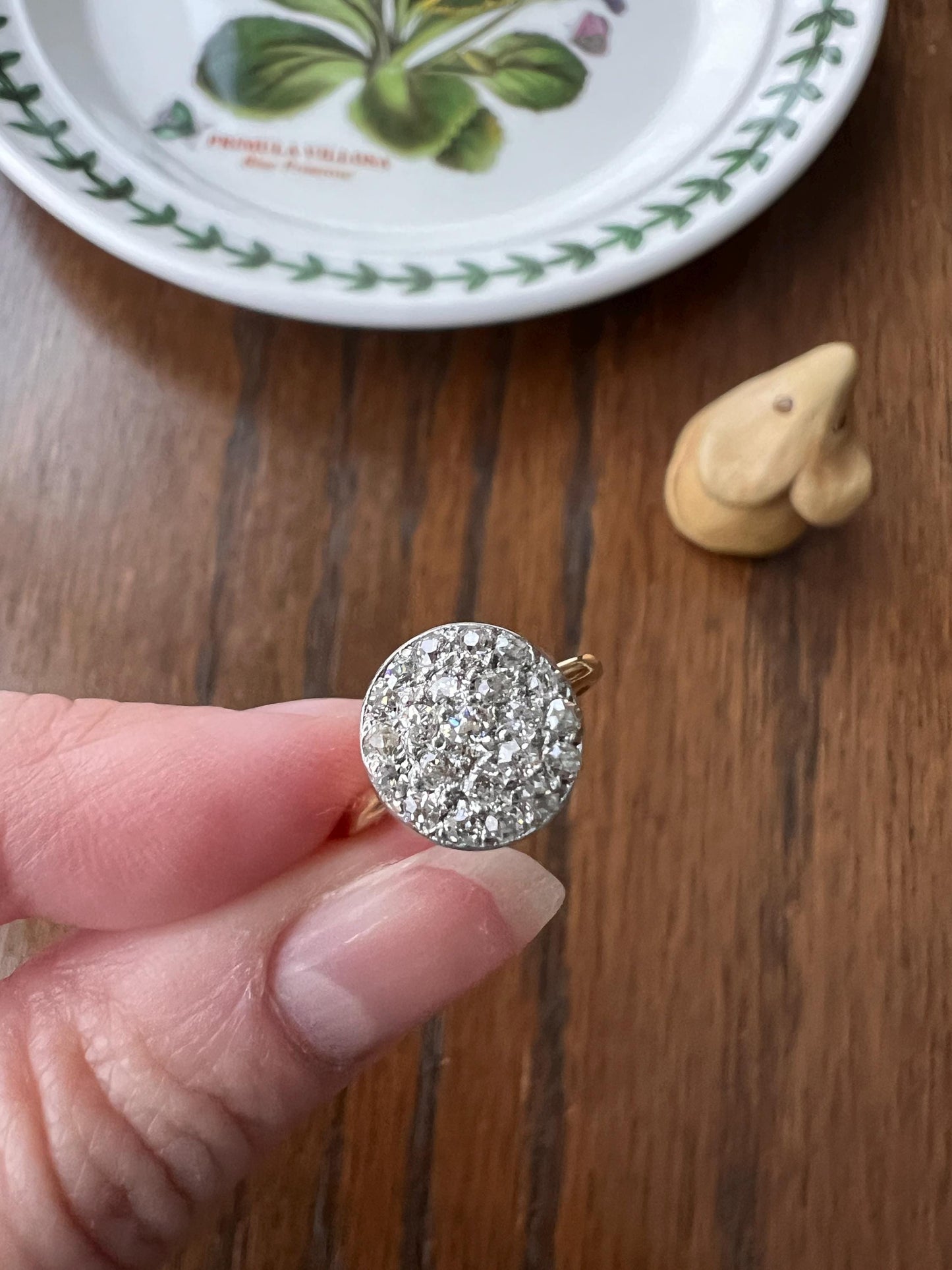 ANTIQUE 1 Carat Pave Old Mine Single Cut DIAMOND Circle Platform Ring Cobblestone Cluster Encrusted Texture 18k Gold Pinky Stacker OMC Gift