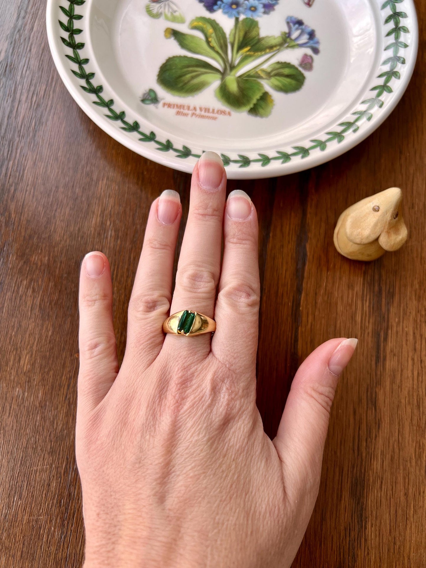 Angled Green TOURMALINE Geometric Gypsy Band Ring French Vintage 18k Gold Unisex Step Emerald Cut Unique Stacker Romantic Gift Man Or