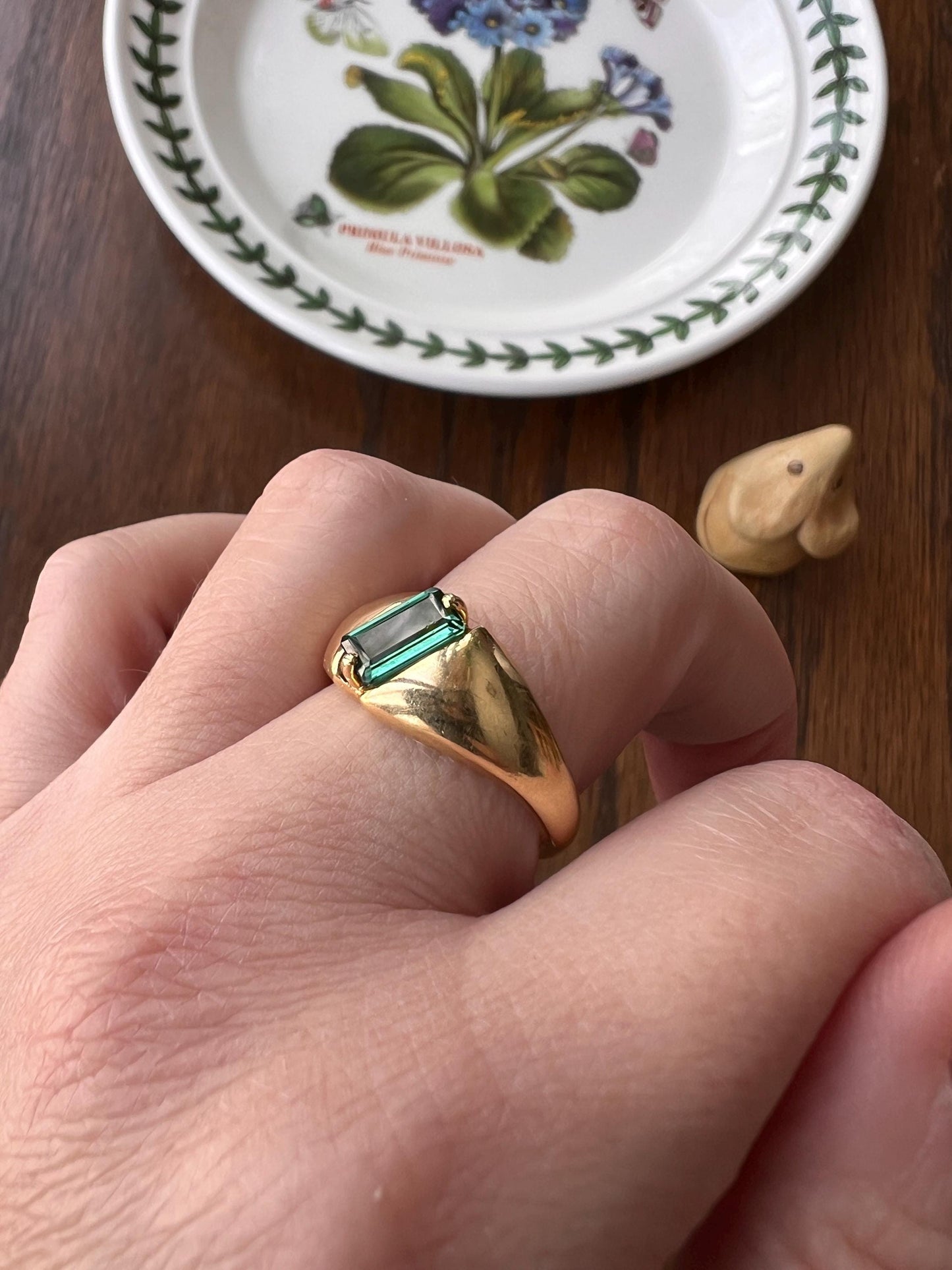 Angled Green TOURMALINE Geometric Gypsy Band Ring French Vintage 18k Gold Unisex Step Emerald Cut Unique Stacker Romantic Gift Man Or