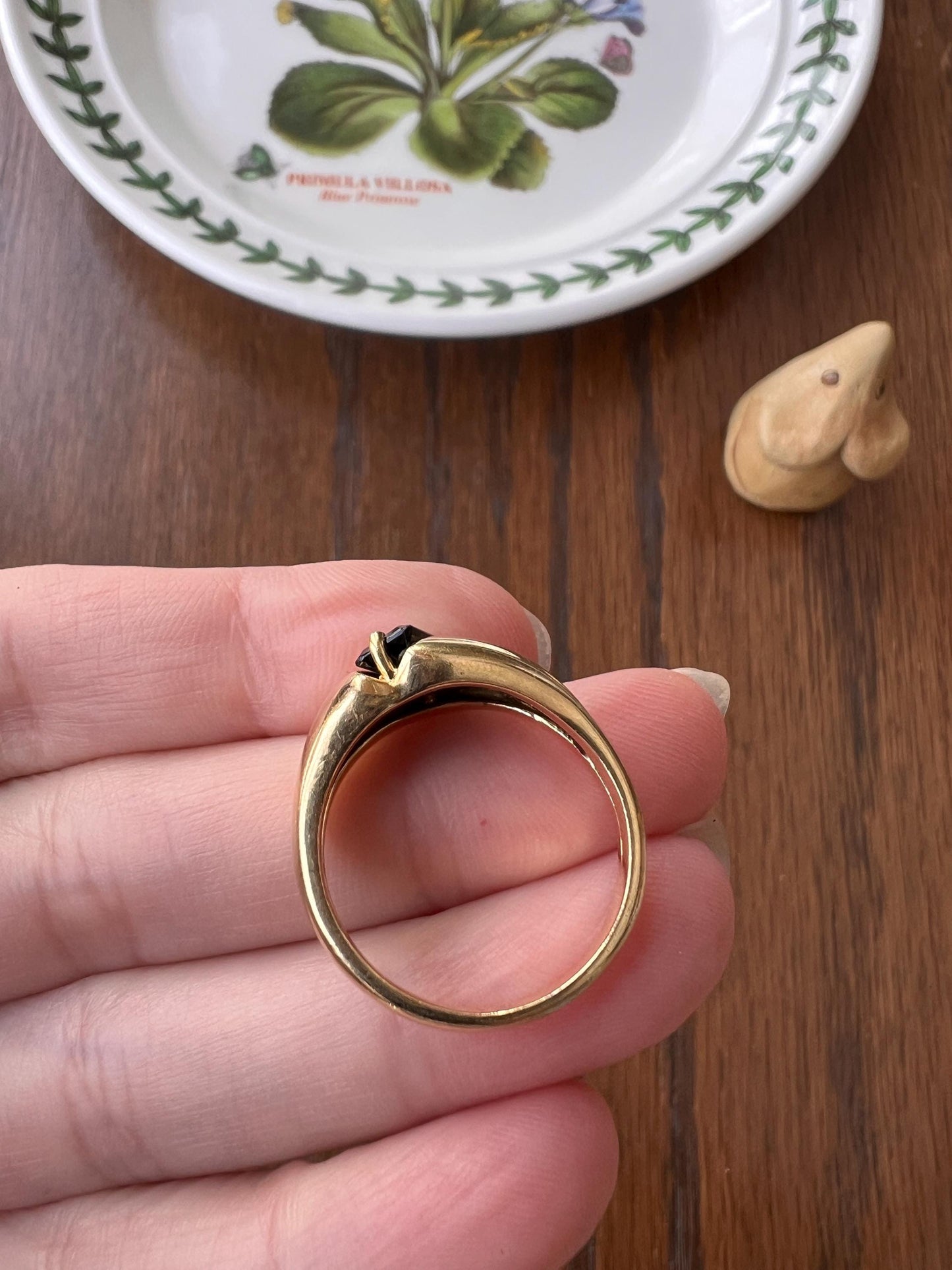 Angled Green TOURMALINE Geometric Gypsy Band Ring French Vintage 18k Gold Unisex Step Emerald Cut Unique Stacker Romantic Gift Man Or
