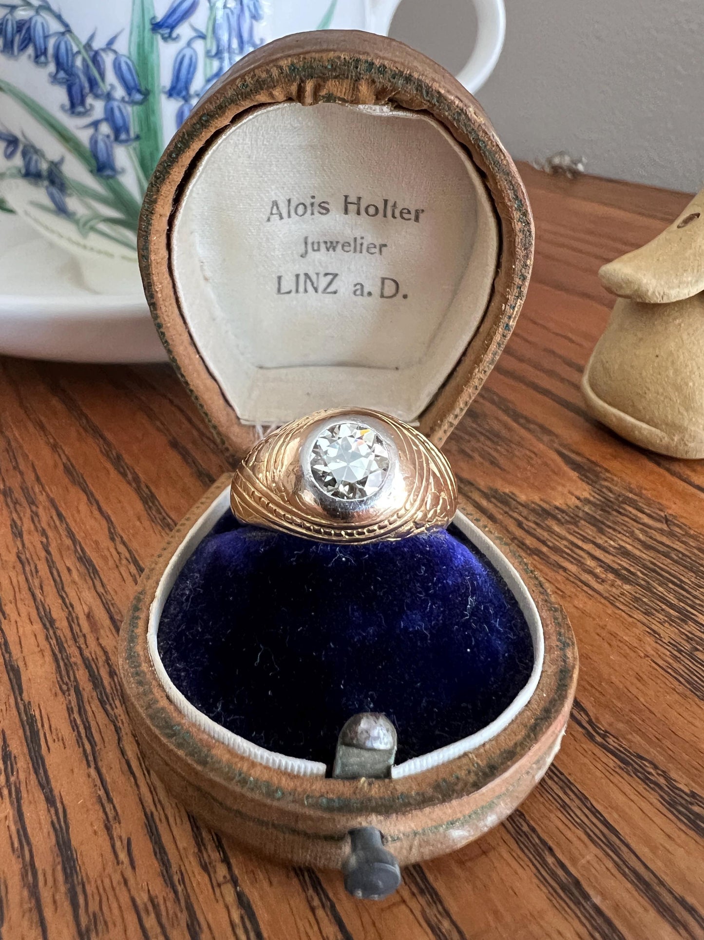 HEAVY 1.2 Carat Transitional Cut DIAMOND French Vintage 12g 18k Gold Forget Me Not Floral Gypsy Band Ring Gift Stacker Chunky Unisex Man or
