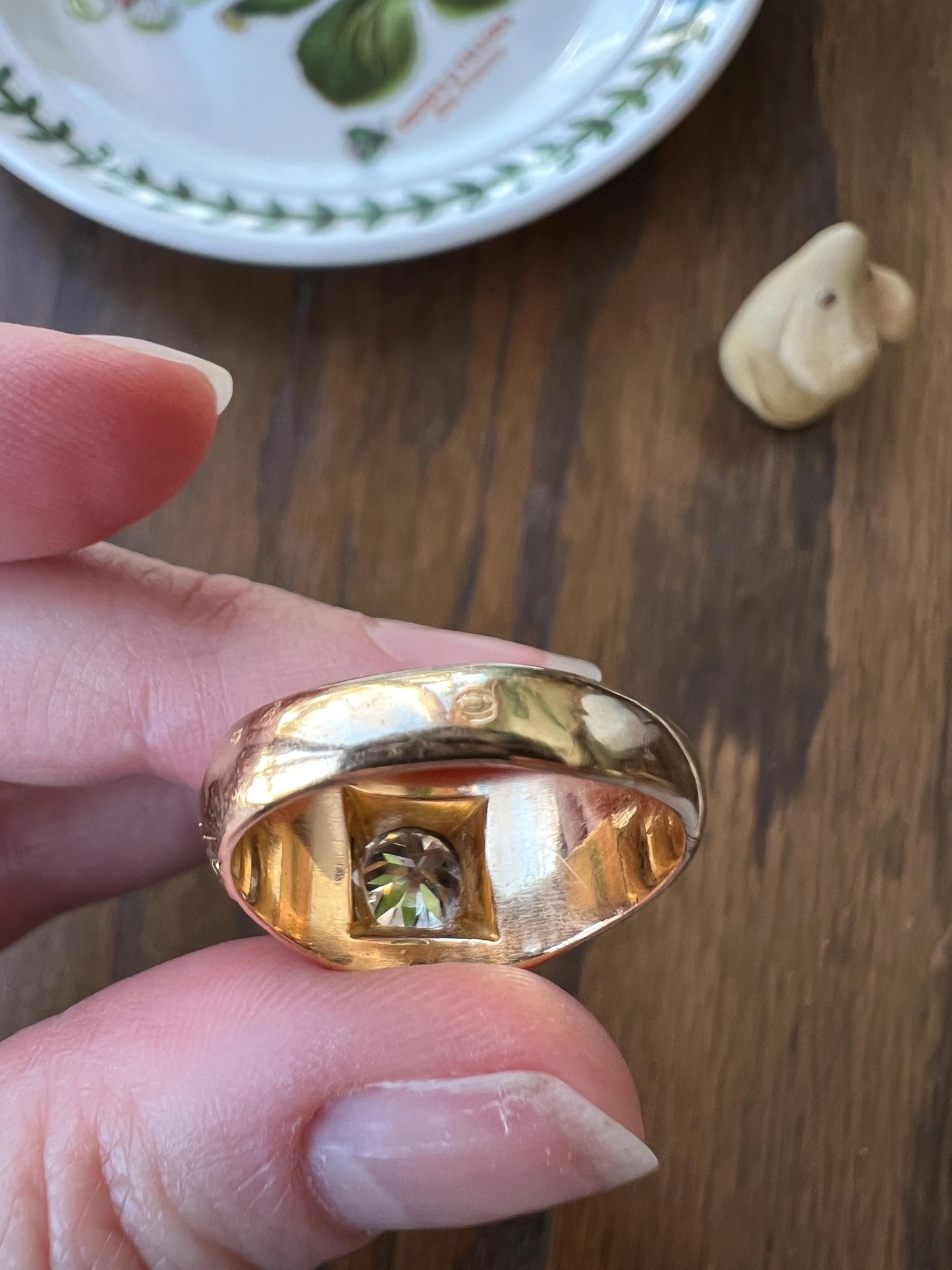 HEAVY 1.2 Carat Transitional Cut DIAMOND French Vintage 12g 18k Gold Forget Me Not Floral Gypsy Band Ring Gift Stacker Chunky Unisex Man or