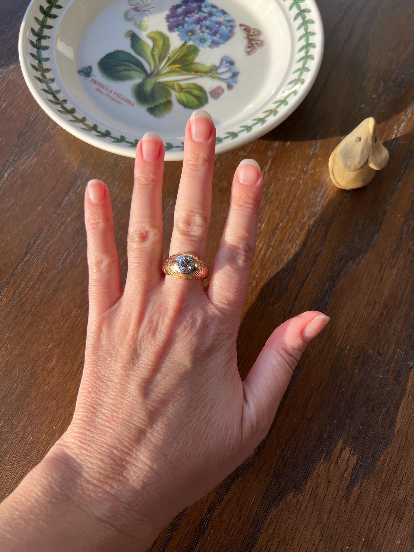HEAVY 1.2 Carat Transitional Cut DIAMOND French Vintage 12g 18k Gold Forget Me Not Floral Gypsy Band Ring Gift Stacker Chunky Unisex Man or